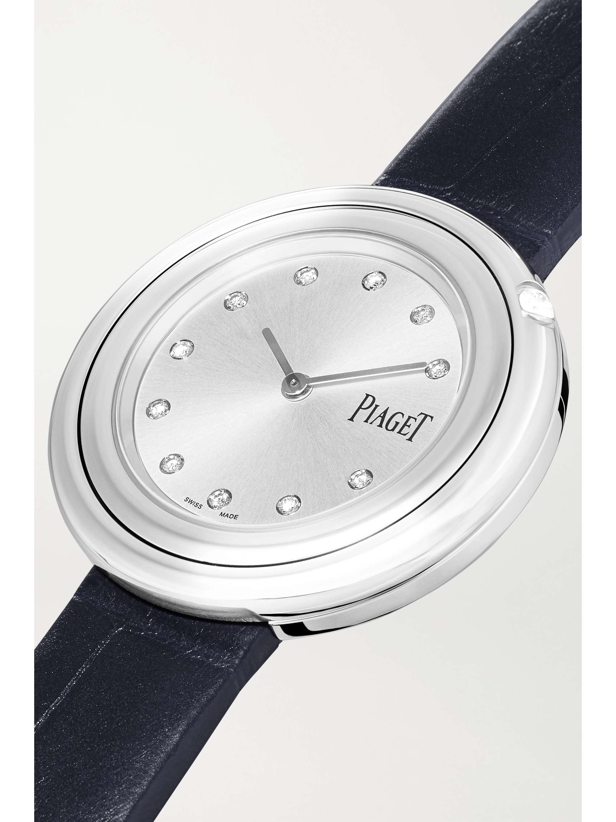 PIAGET Possession 34 mm Uhr aus Edelstahl mit Diamanten und Alligatorlederarmband