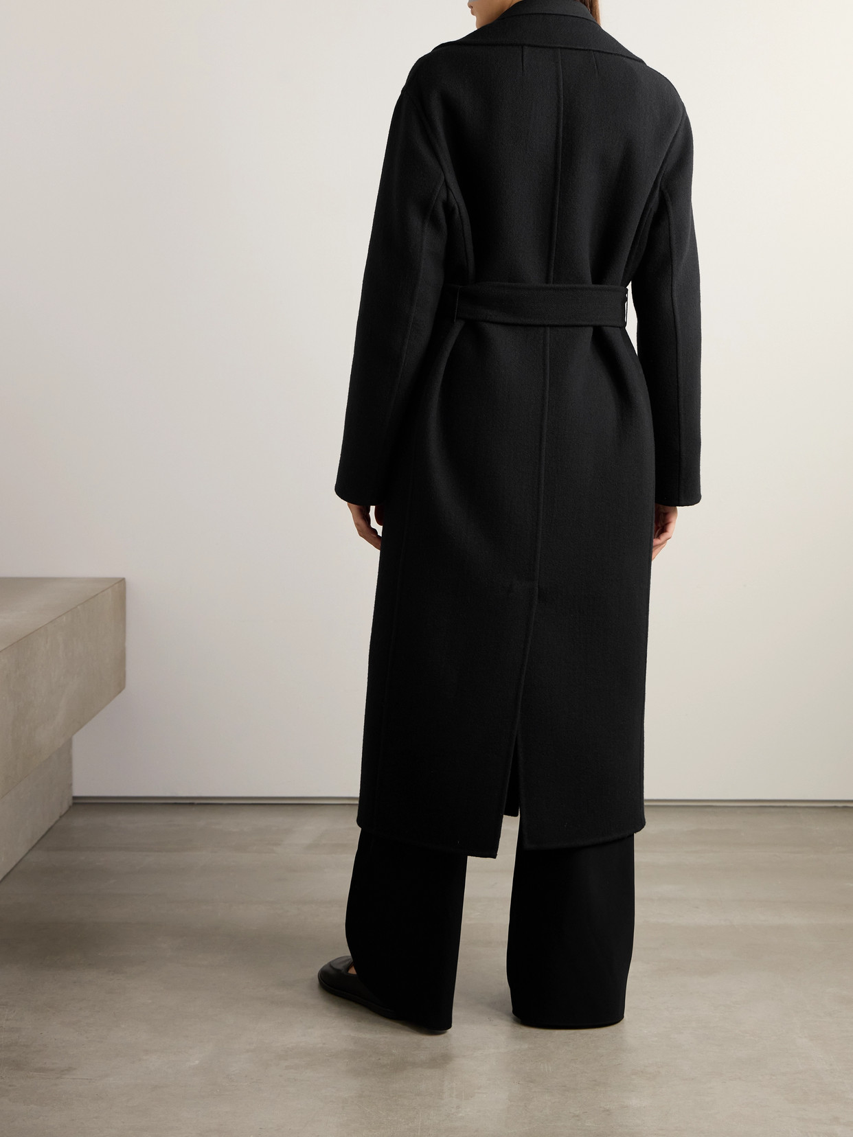 Shop The Row Essentials Malika Belted Wool-blend Felt Coat In Black