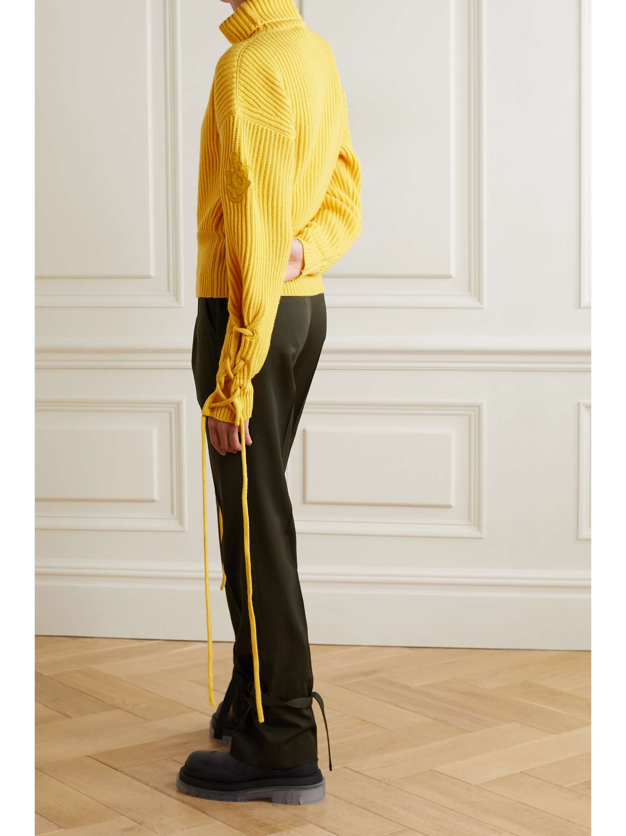 MONCLER GENIUS + 1 JW Anderson lace-up ribbed wool and cashmere-blend turtleneck sweater
