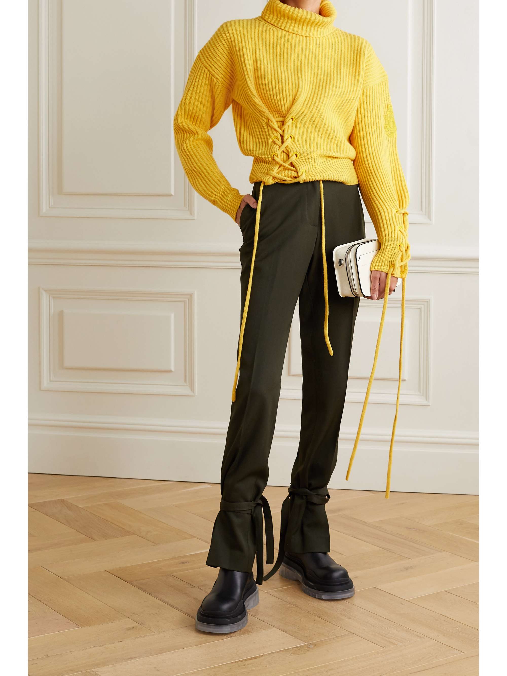 MONCLER GENIUS + 1 JW Anderson lace-up ribbed wool and cashmere-blend turtleneck sweater