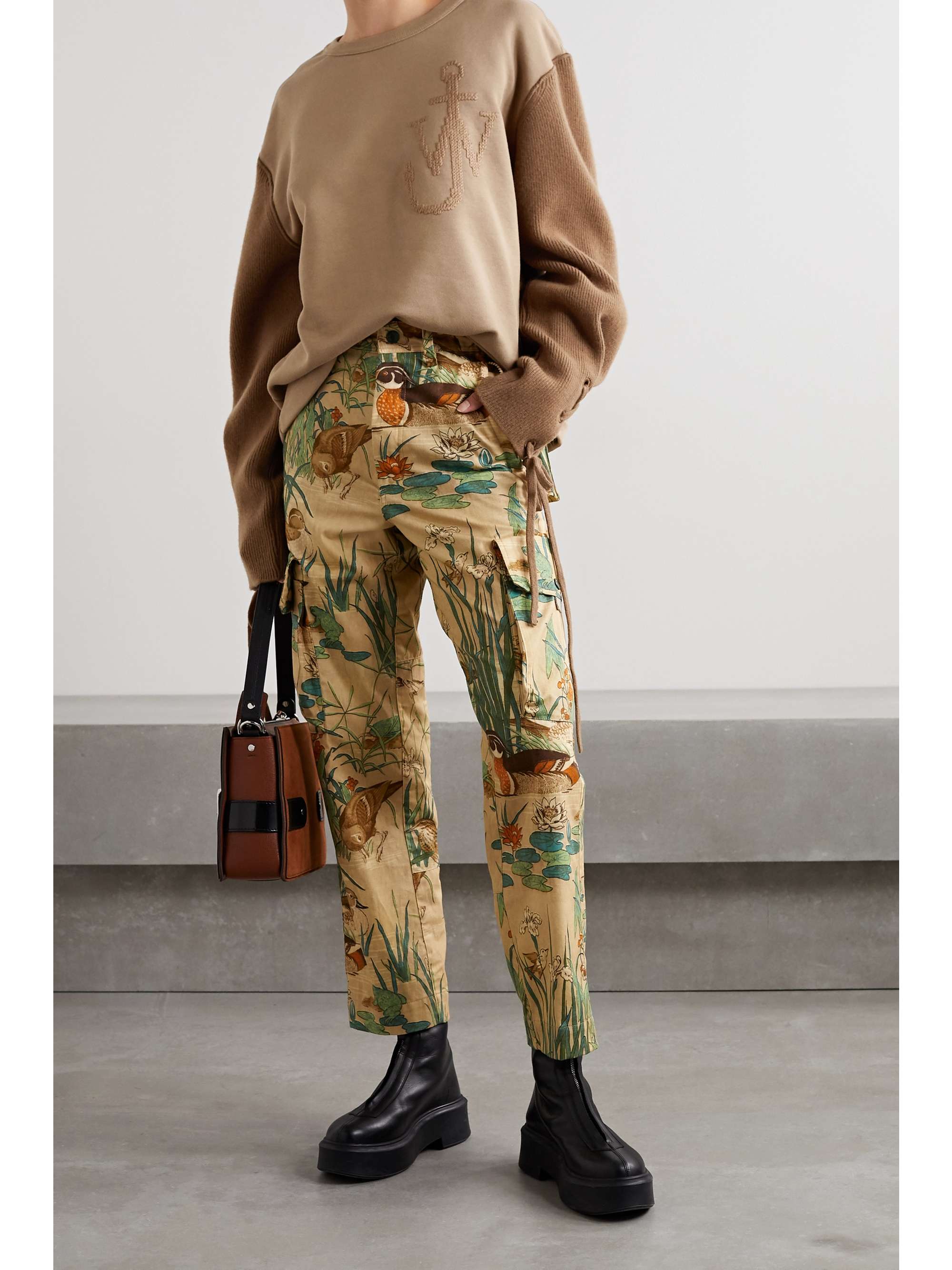 MONCLER GENIUS + 1 JW Anderson two-tone embroidered cotton-jersey and wool top