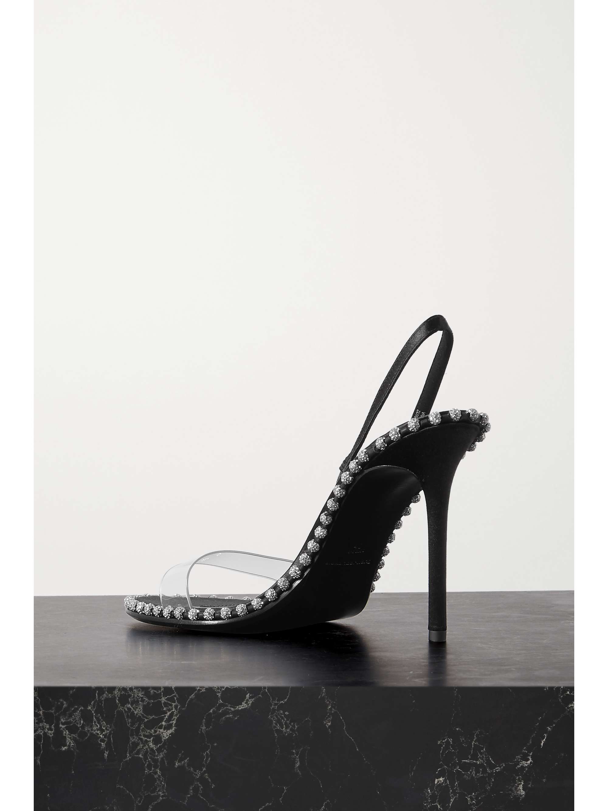 ALEXANDER WANG Nova High crystal-embellished satin and PVC slingback sandals