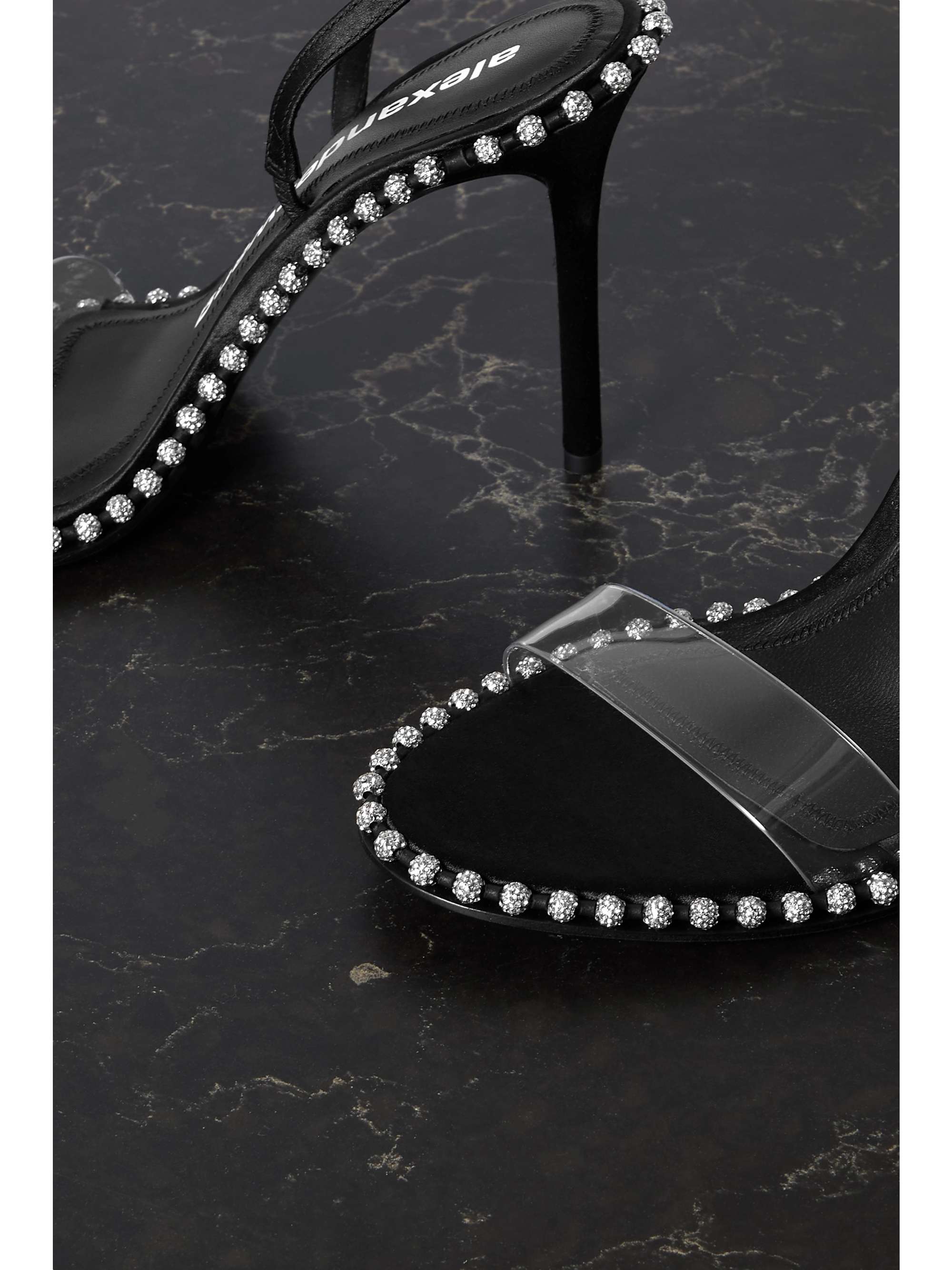 ALEXANDER WANG Nova High crystal-embellished satin and PVC slingback sandals