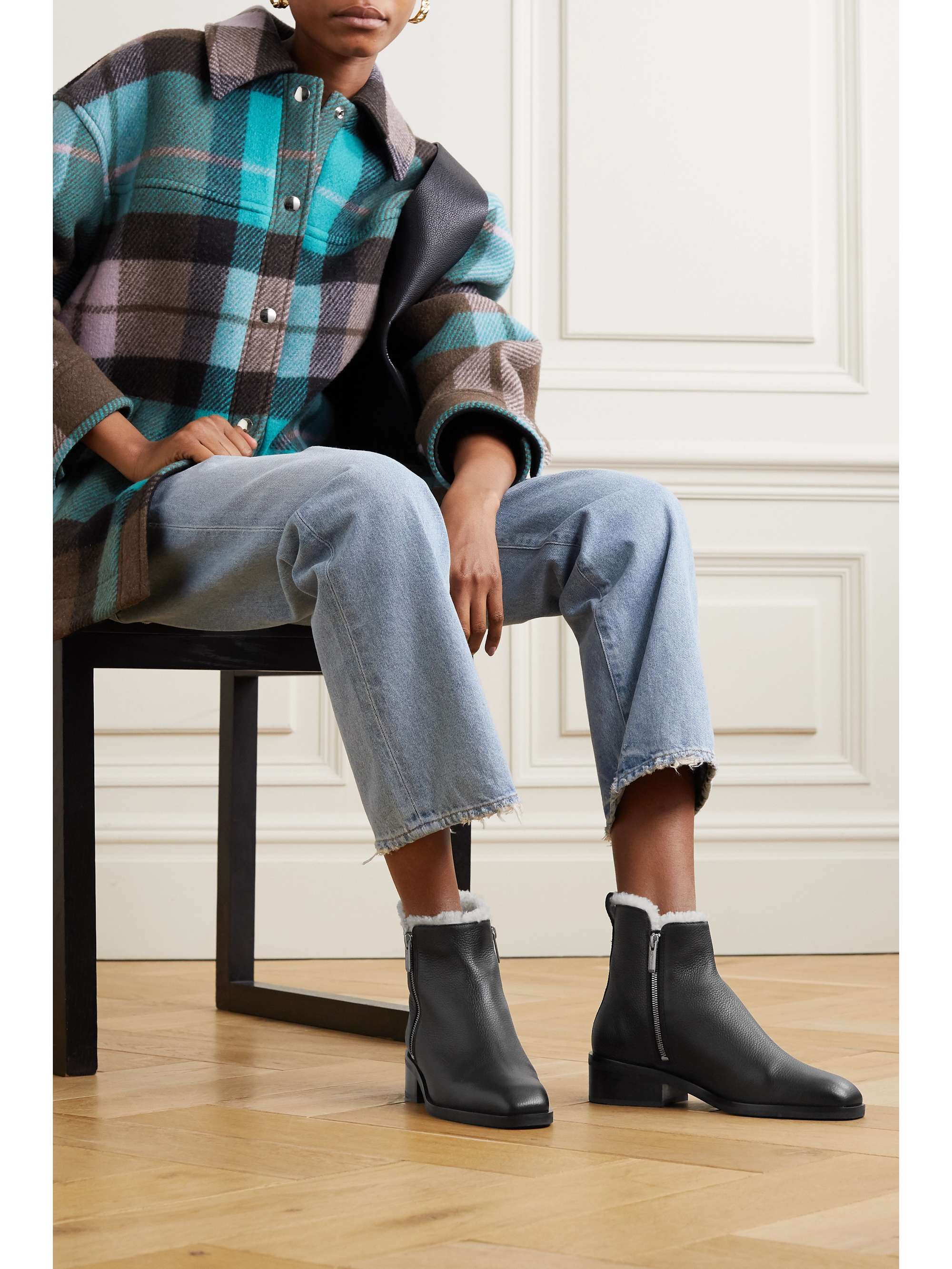 3.1 PHILLIP LIM Alexa shearling-lined textured-leather ankle boots