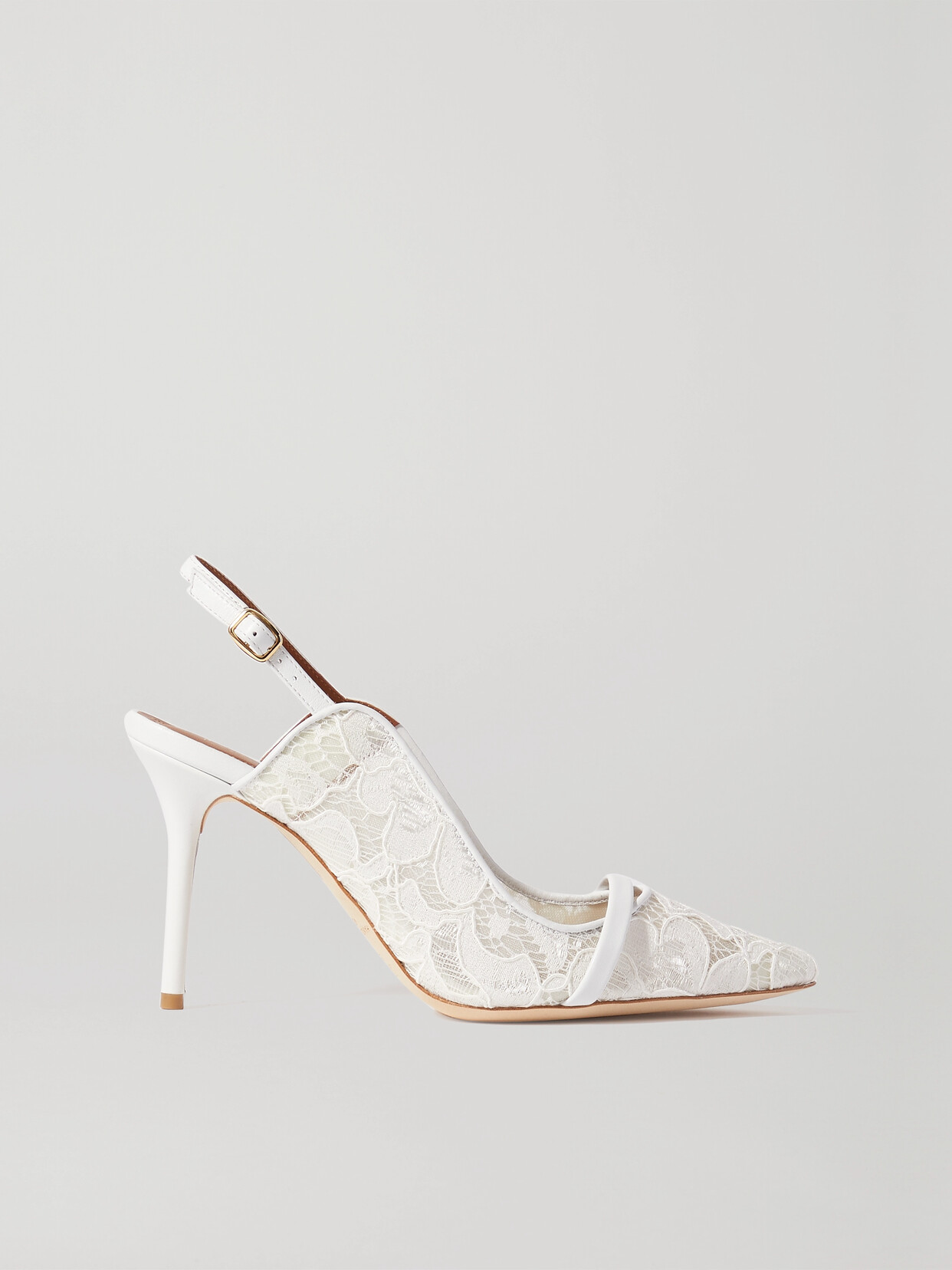 Malone Souliers Marion 85 Leather-trimmed Corded Lace Slingback Pumps - White