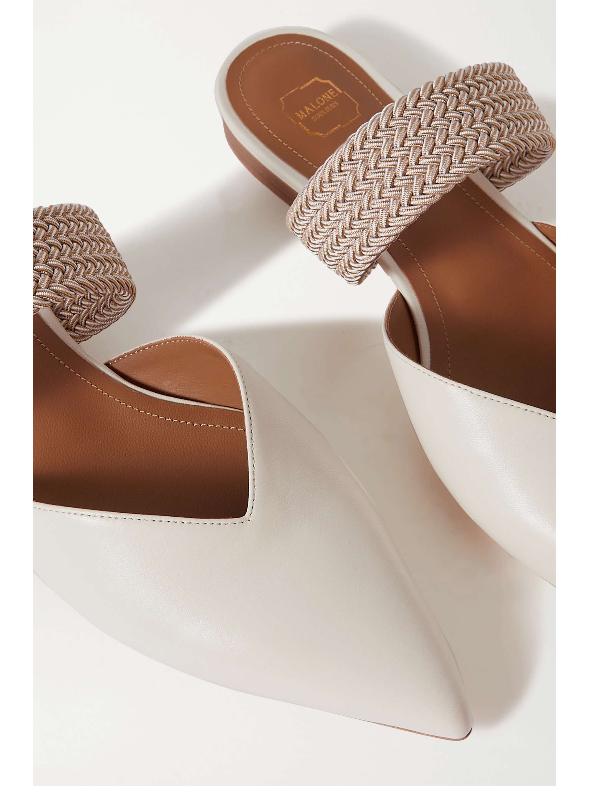 MALONE SOULIERS Maisie cord-trimmed metallic leather mules