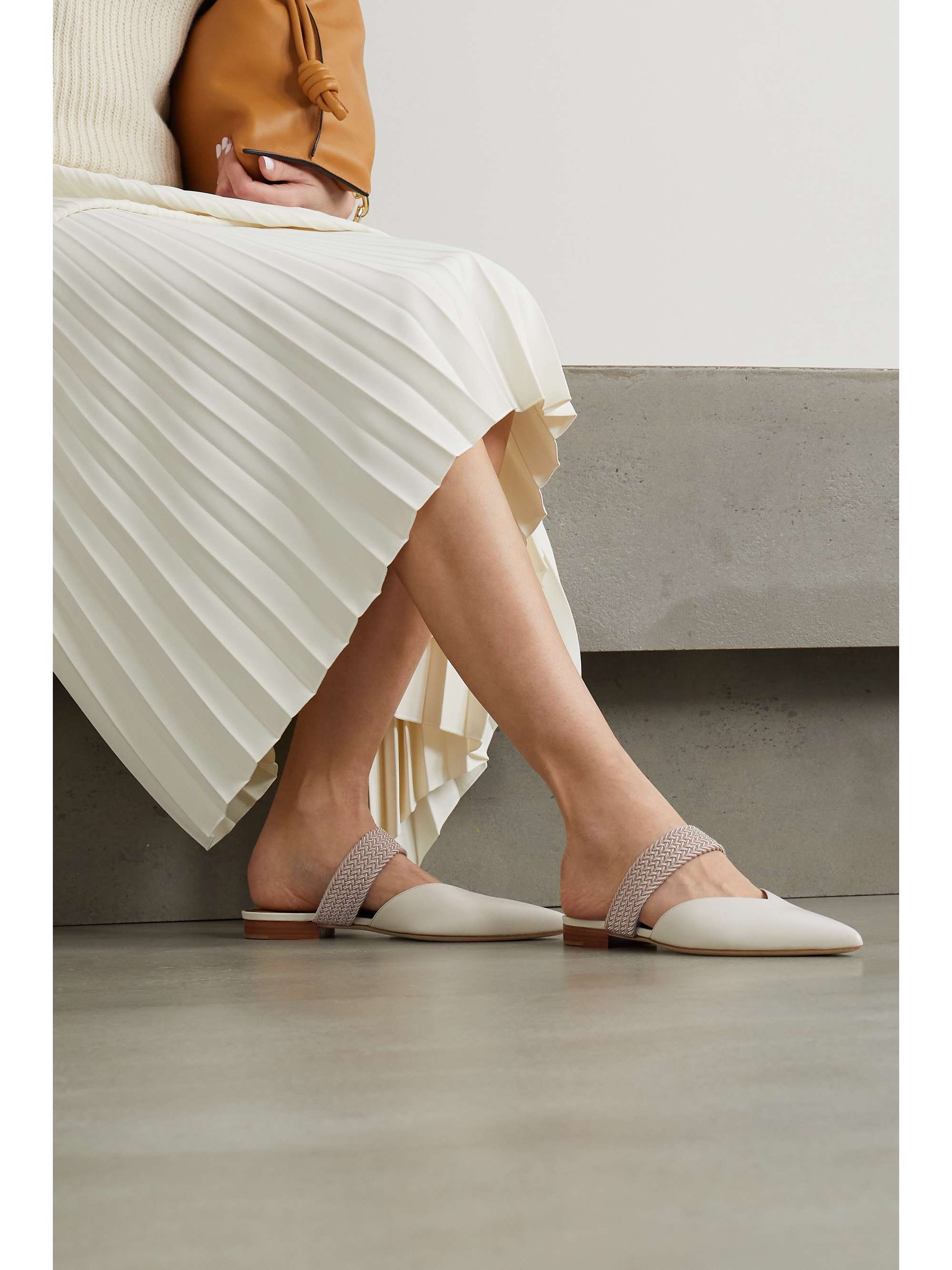 MALONE SOULIERS Maisie cord-trimmed metallic leather mules