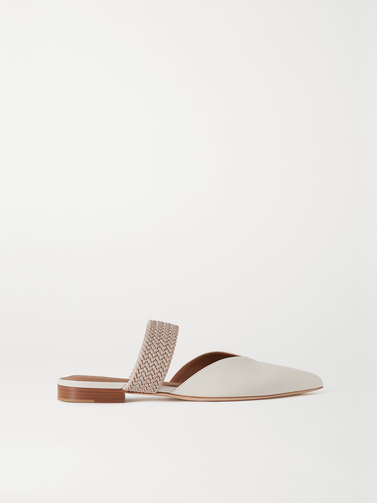 Malone Souliers - Maisie Cord-trimmed Leather Point-toe Flats - Cream