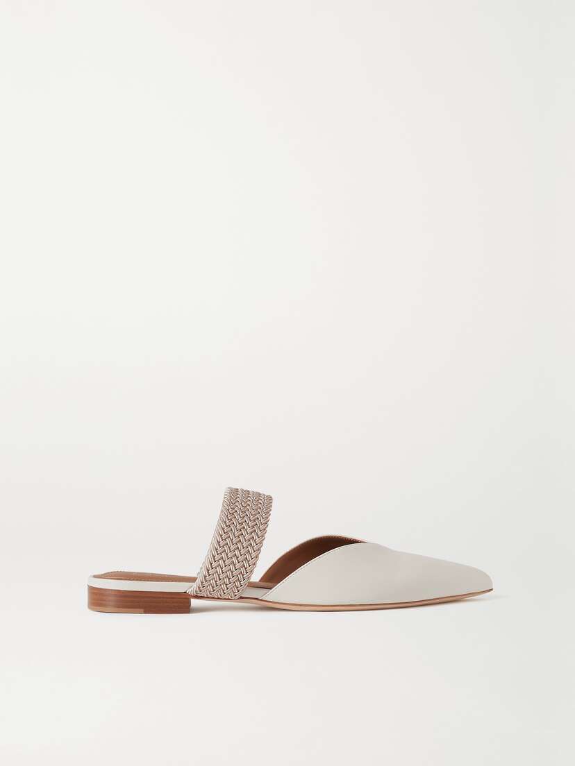 Malone Souliers Maisie Cord-trimmed Leather Point-toe Flats