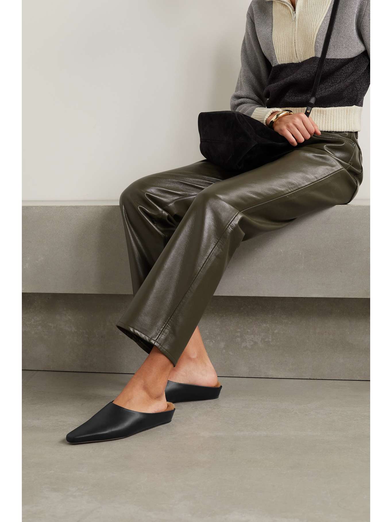 neous dombai shearling lined leather slides
