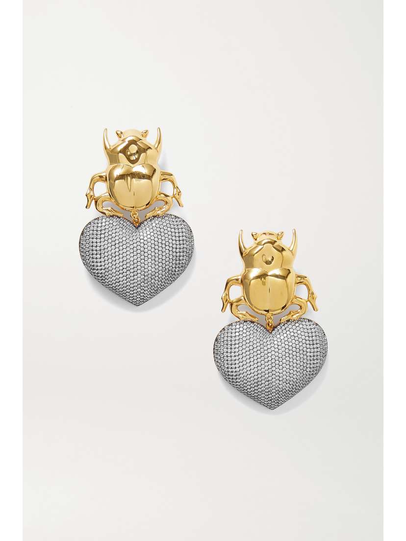 Begüm Khan Beetle My Love Gold-plated Crystal Clip Earrings