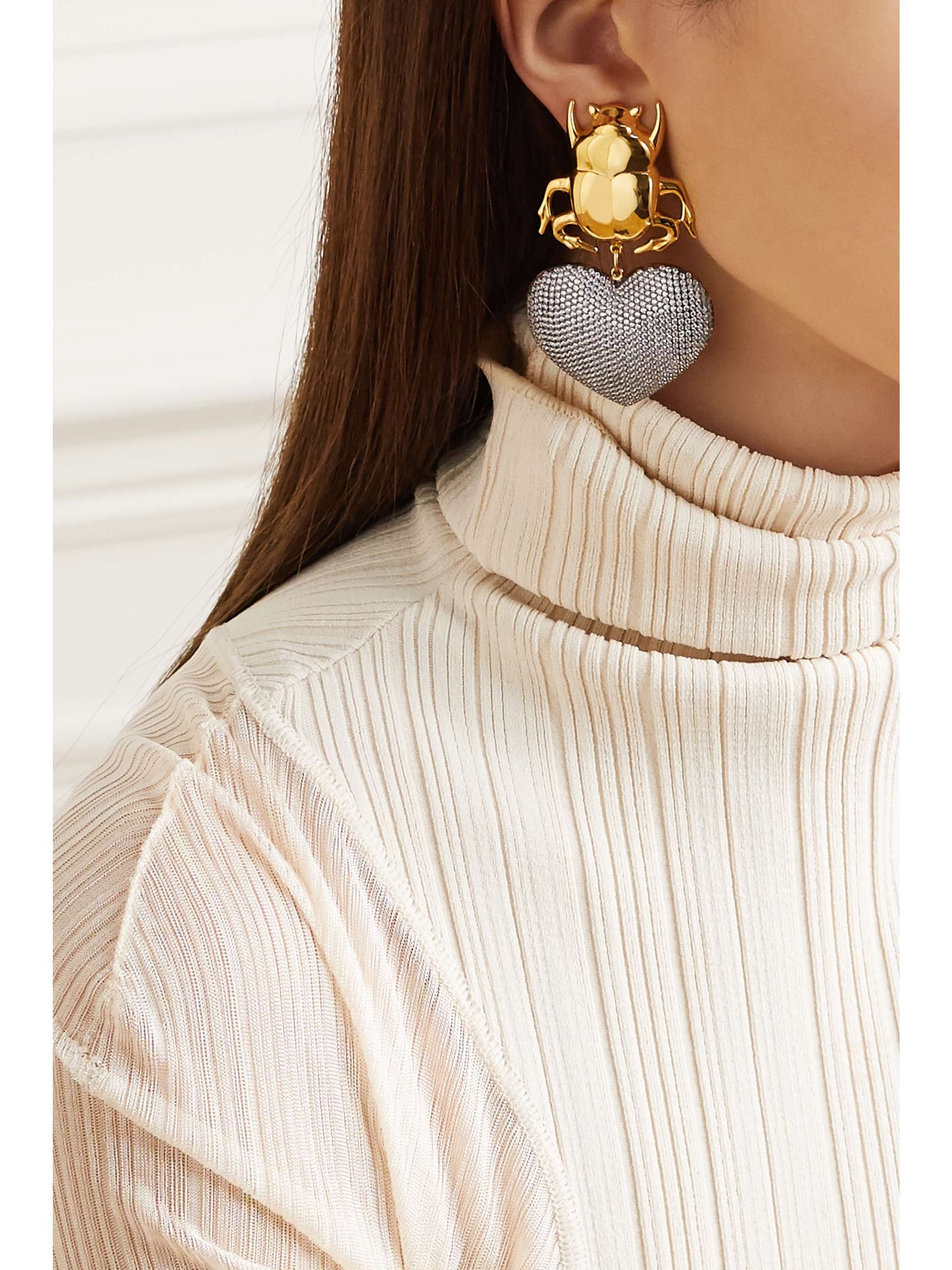 BEGÜM KHAN Beetle My Love gold-plated crystal clip earrings