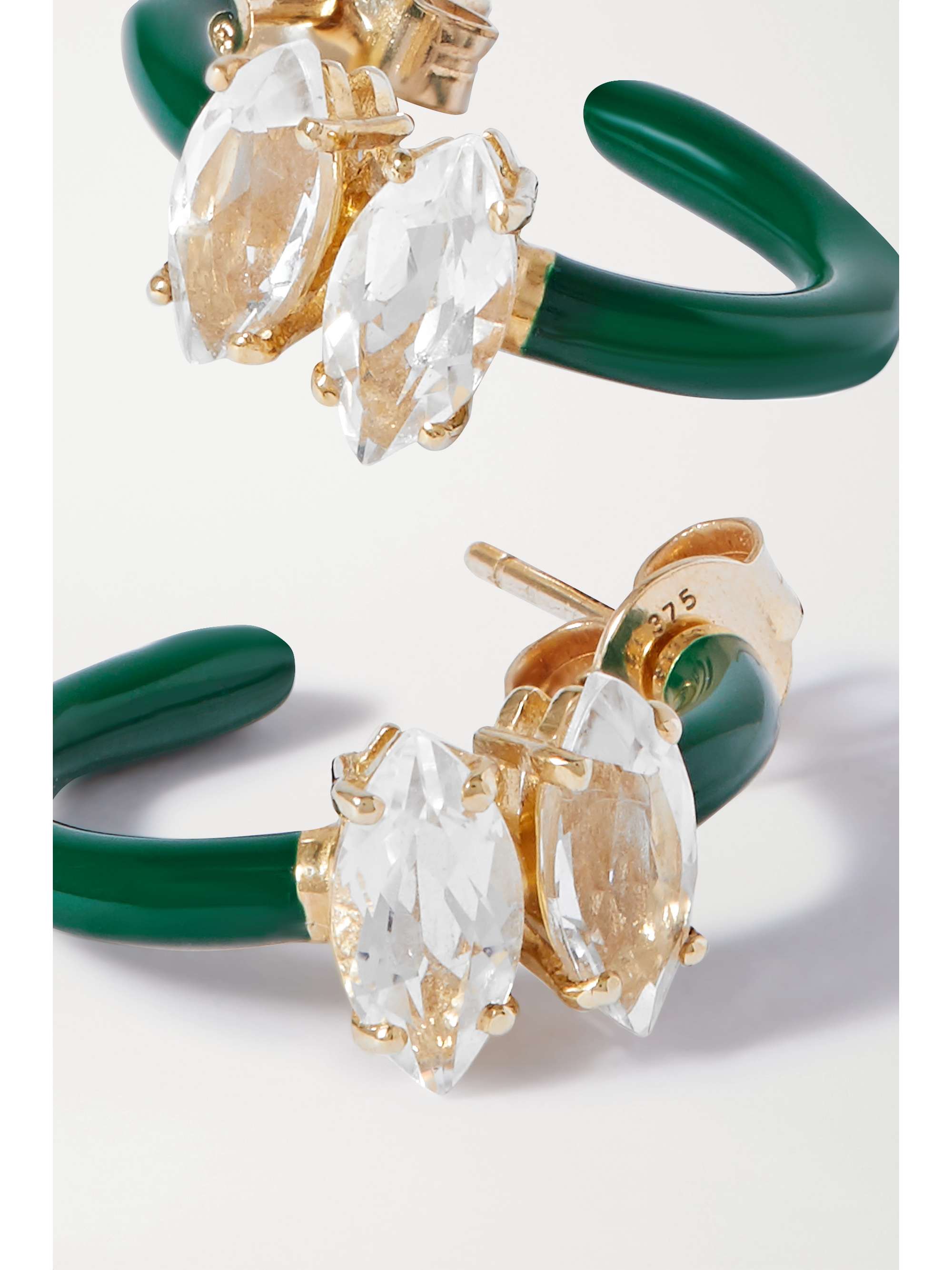 BEA BONGIASCA Vine 9-karat gold, enamel and rock crystal earrings