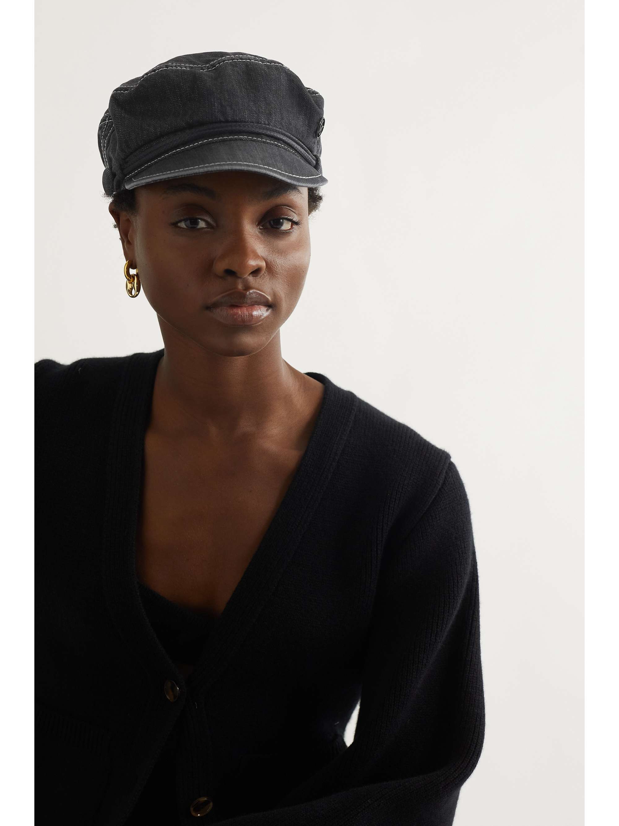 Black New Abby embellished denim cap 