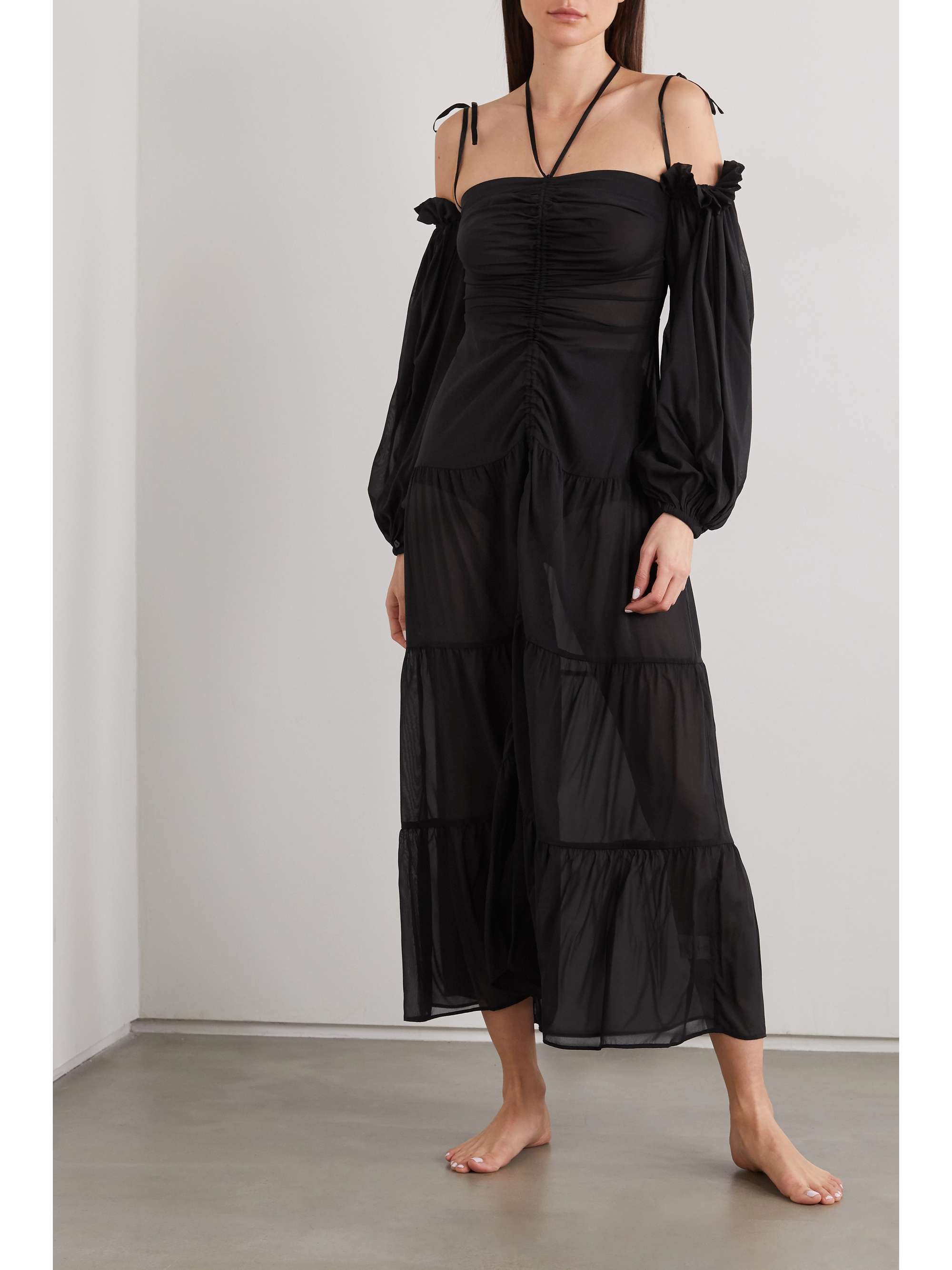SLEEPING WITH JACQUES Bronte gathered silk-blend chiffon nightdress