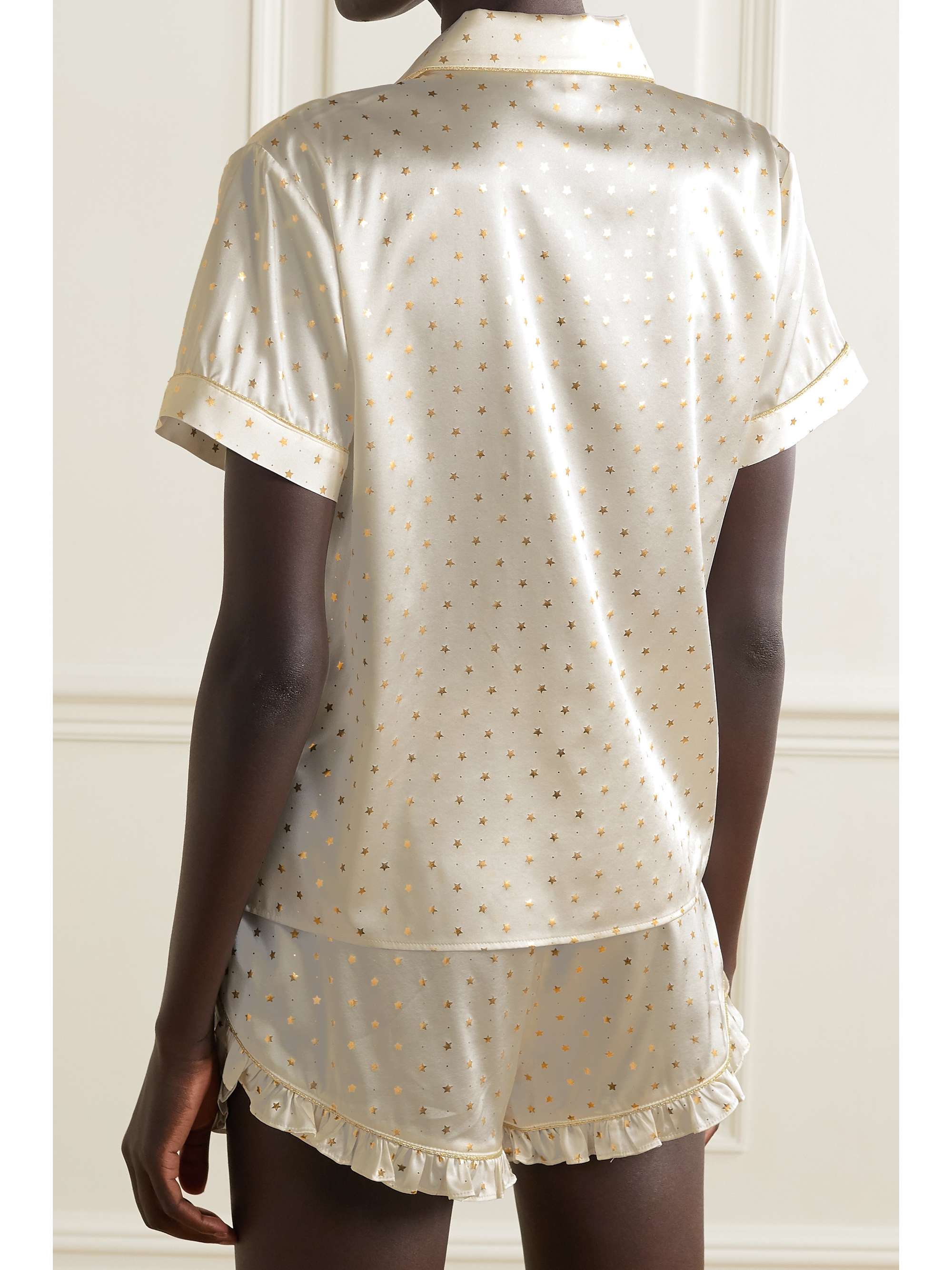 MORGAN LANE Tami metallic-trimmed printed silk-blend satin pajama shirt