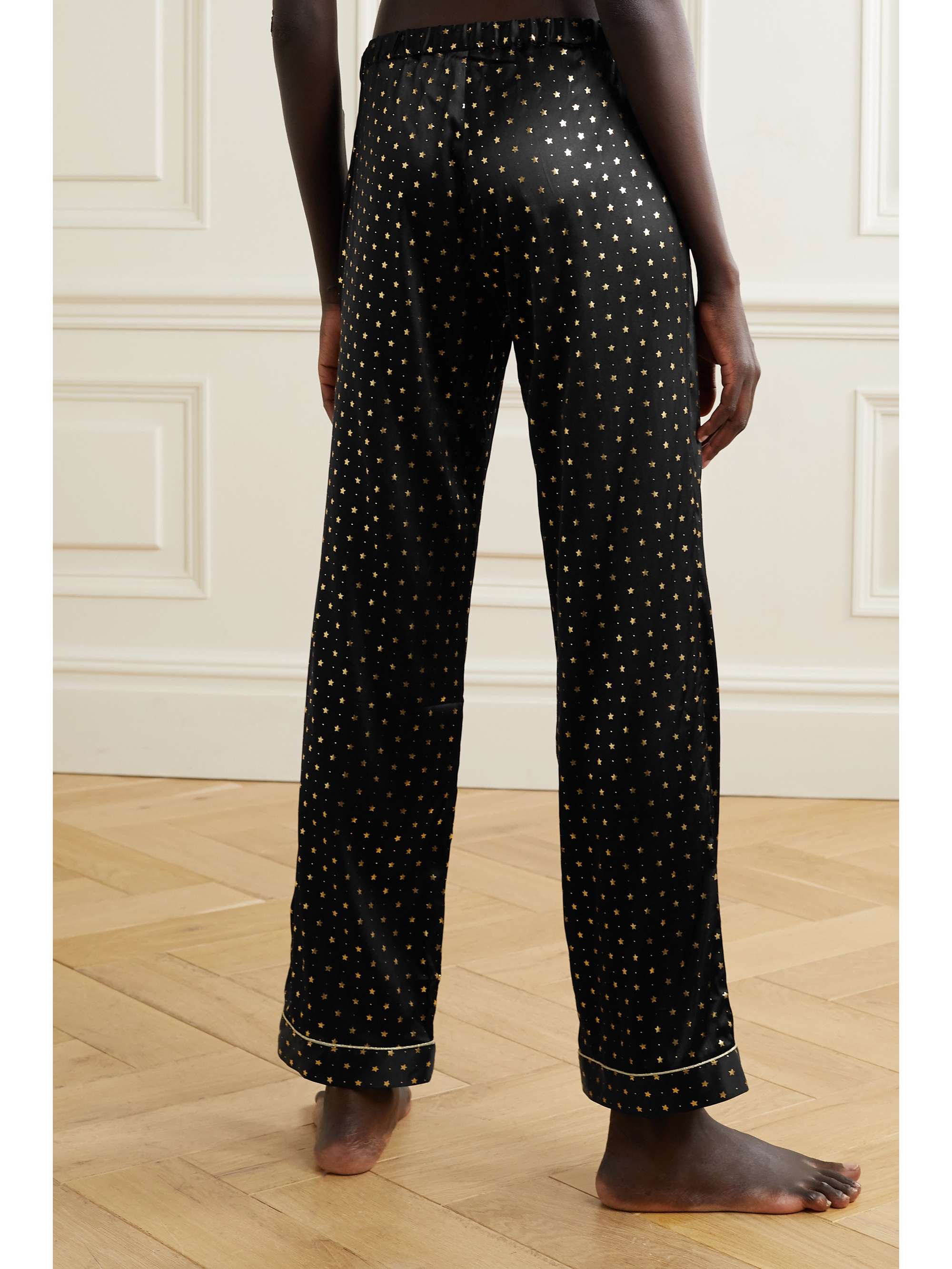 MORGAN LANE Chantal metallic-trimmed printed silk-blend satin pajama pants
