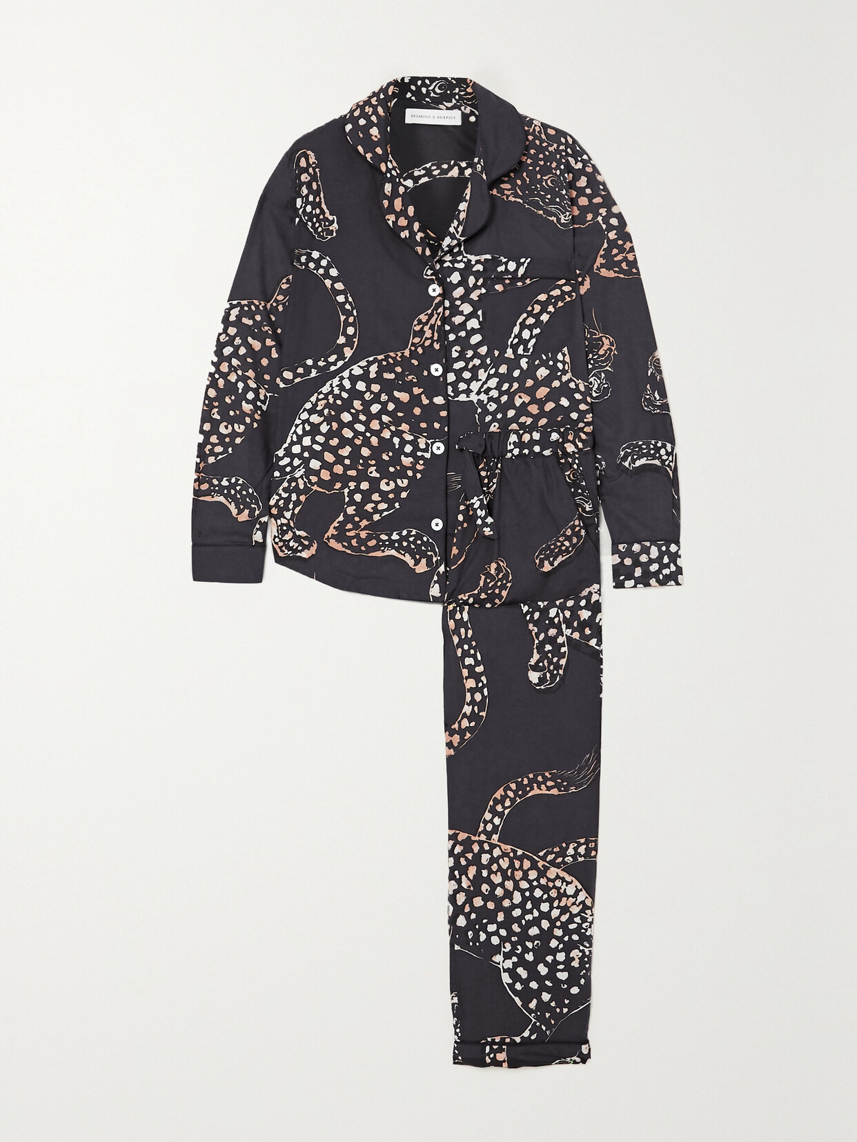 Desmond & Dempsey Jag Animal-print Organic Cotton Pajama Set In Black