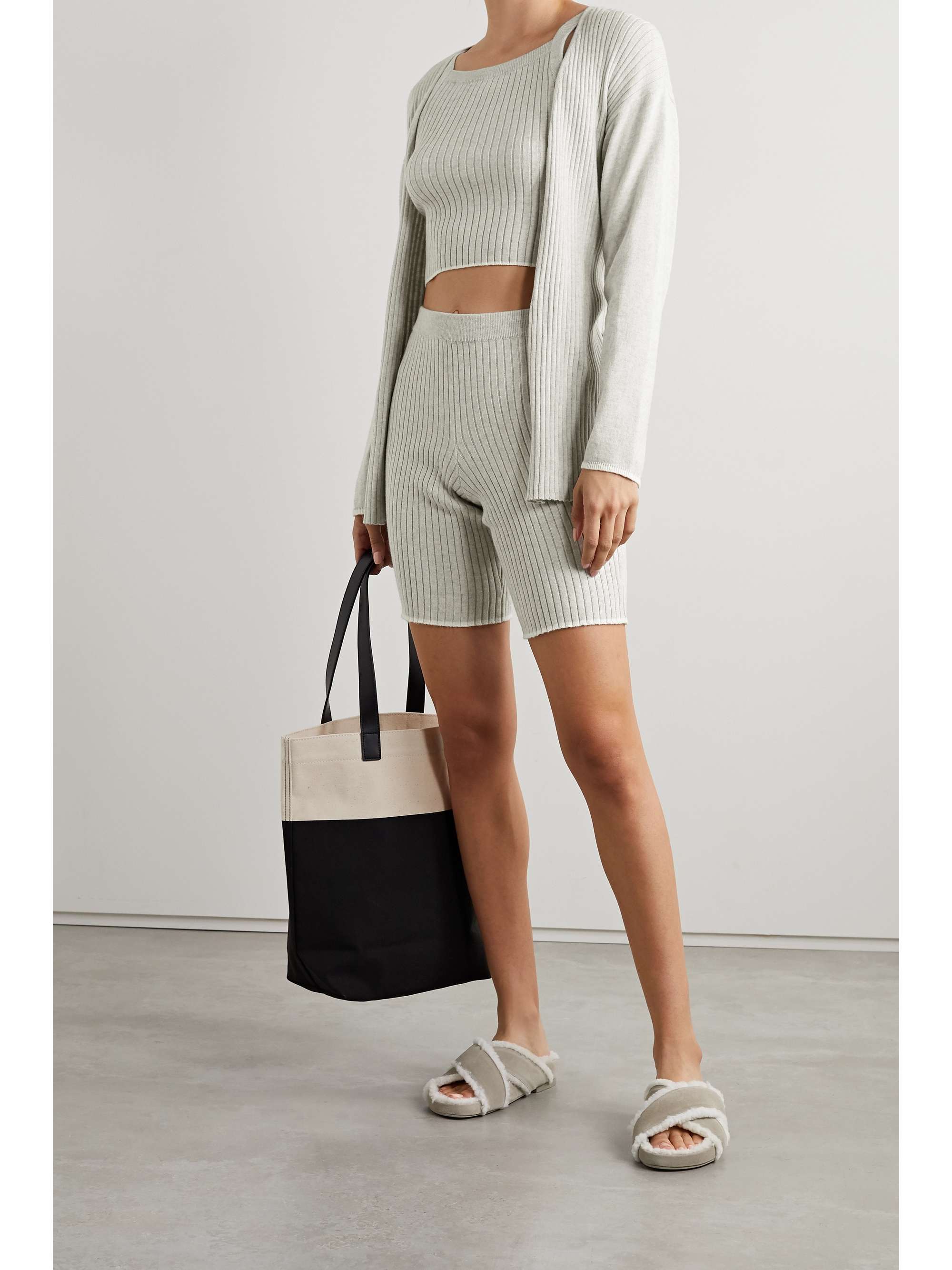 SKIN Mariya cropped ribbed cotton and cashmere-blend tank
