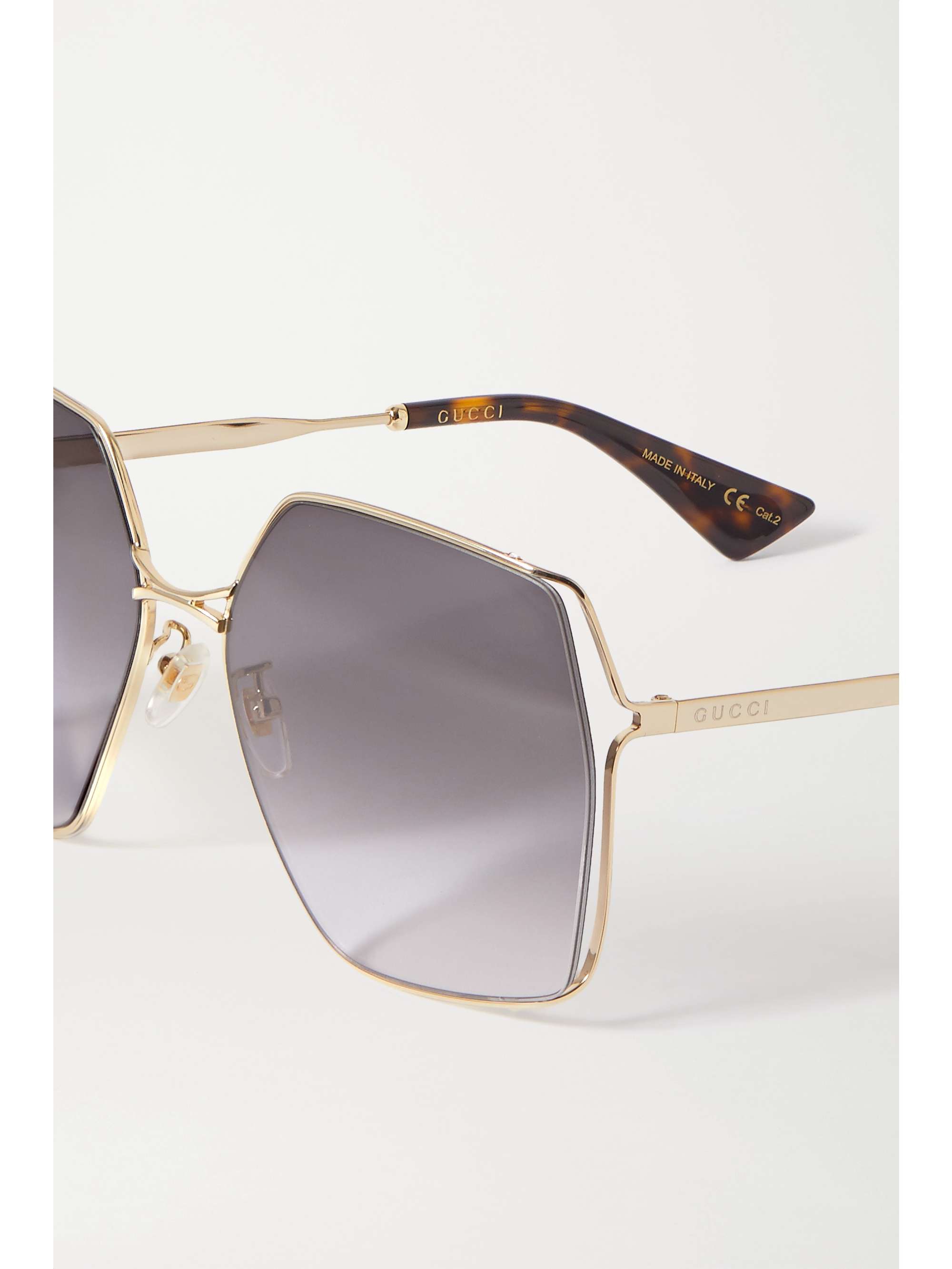 GUCCI EYEWEAR Oversized hexagon-frame gold-tone and acetate sunglasses