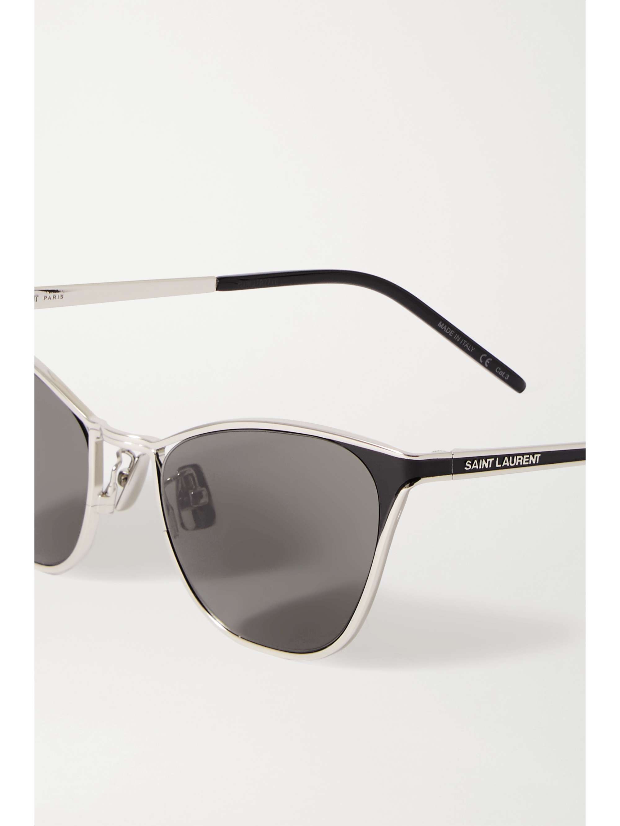 SAINT LAURENT EYEWEAR Silberfarbene Sonnenbrille mit Cat-Eye-Rahmen und Details aus Azetat