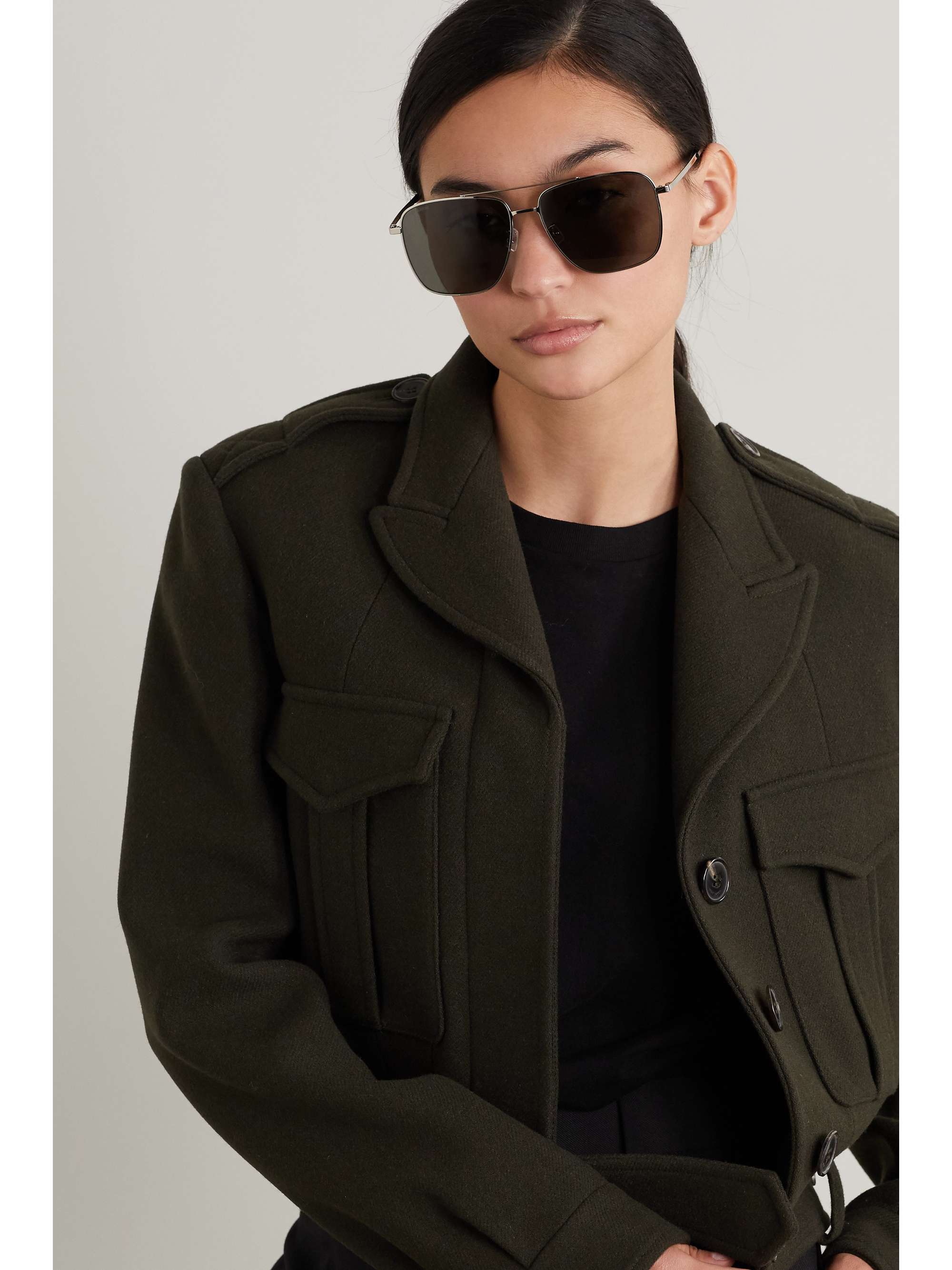 SAINT LAURENT EYEWEAR Aviator-style silver-tone sunglasses