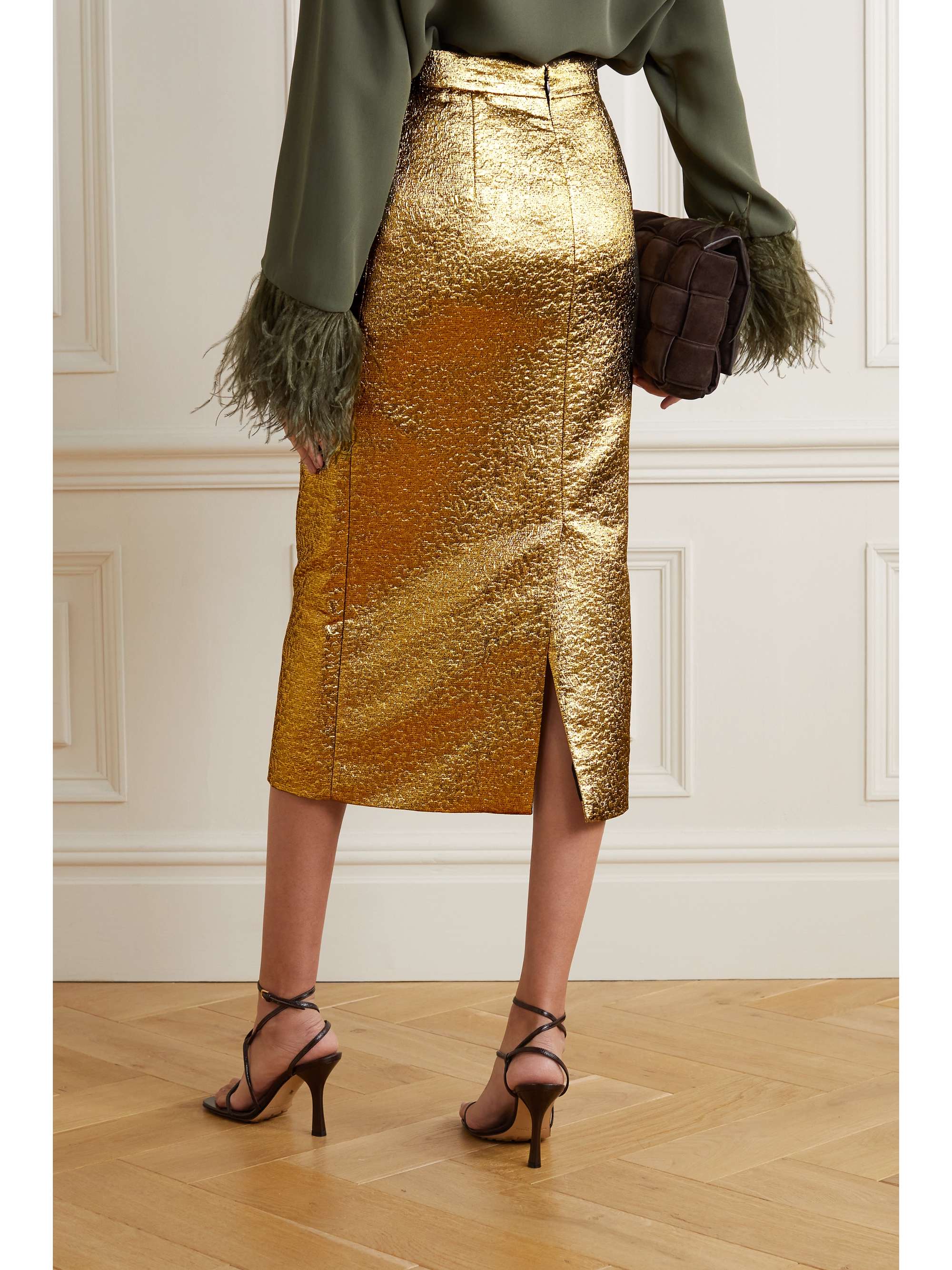 VALENTINO GARAVANI Embellished lamé midi skirt