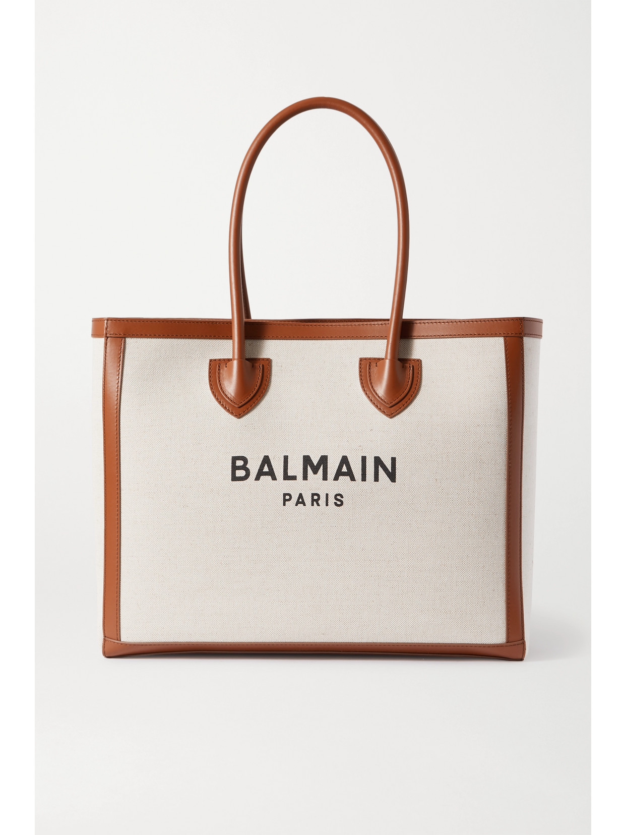 Balmain B-army Large Leather-trimmed Cotton And Linen-blend Canvas Tote