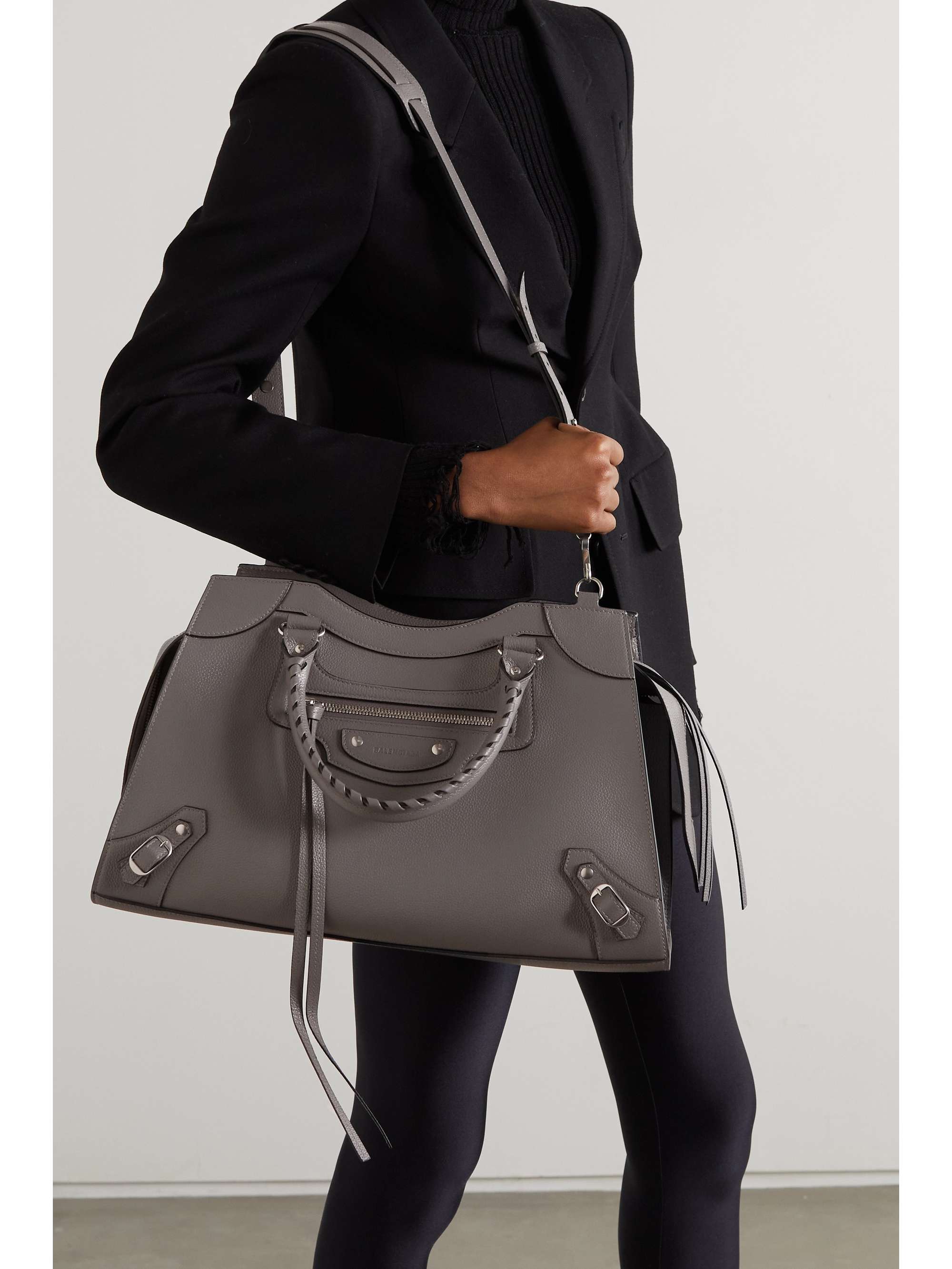 gray leather totes