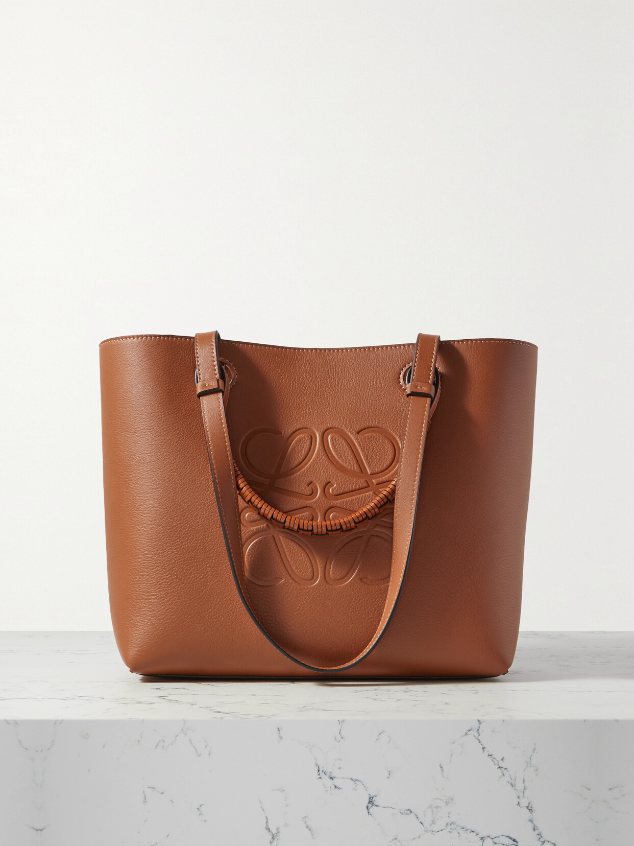 LOEWE ANAGRAM SMALL DEBOSSED TEXTURED-LEATHER TOTE