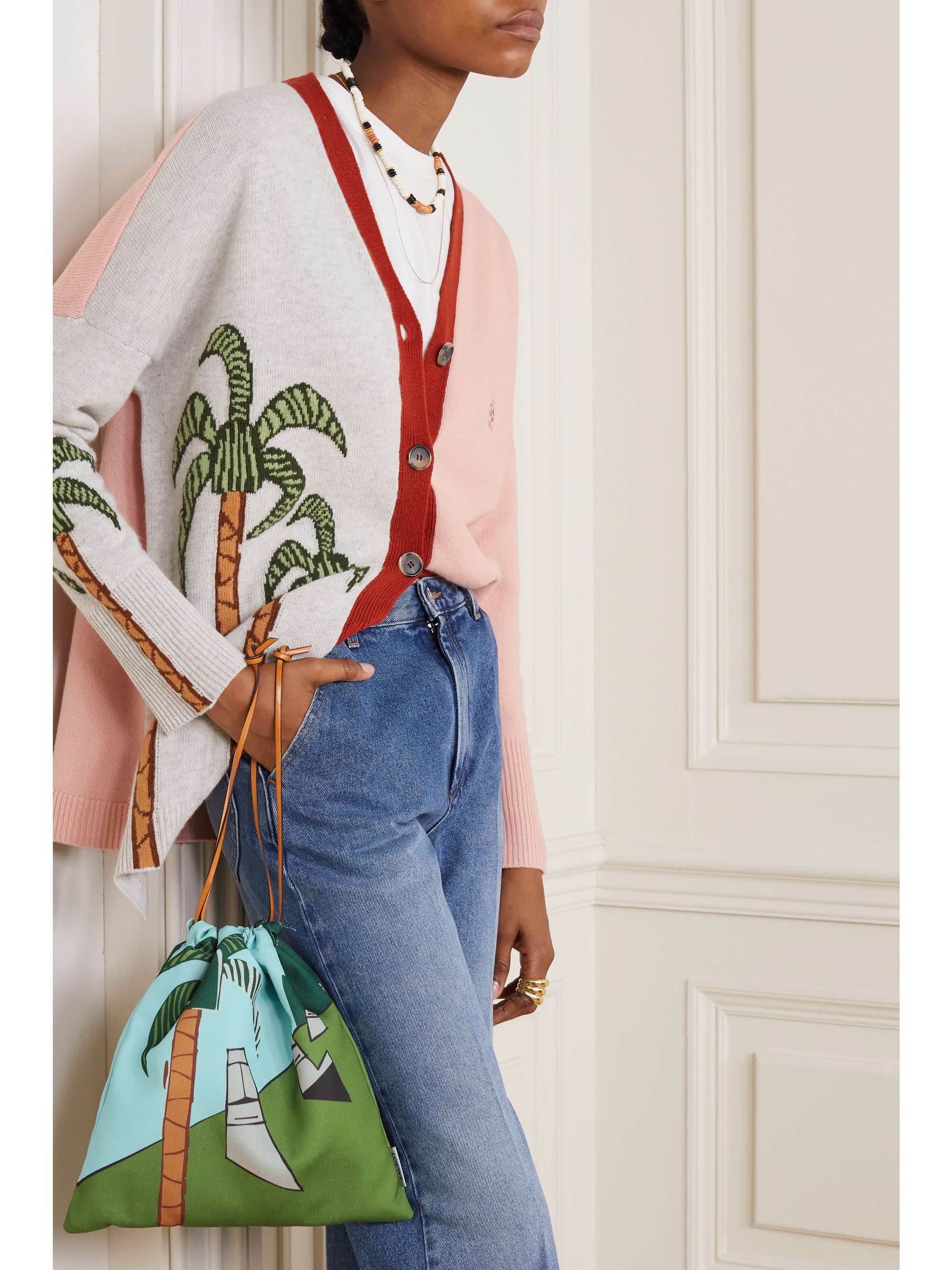 LOEWE + Paula's Ibiza leather-trimmed printed twill pouch