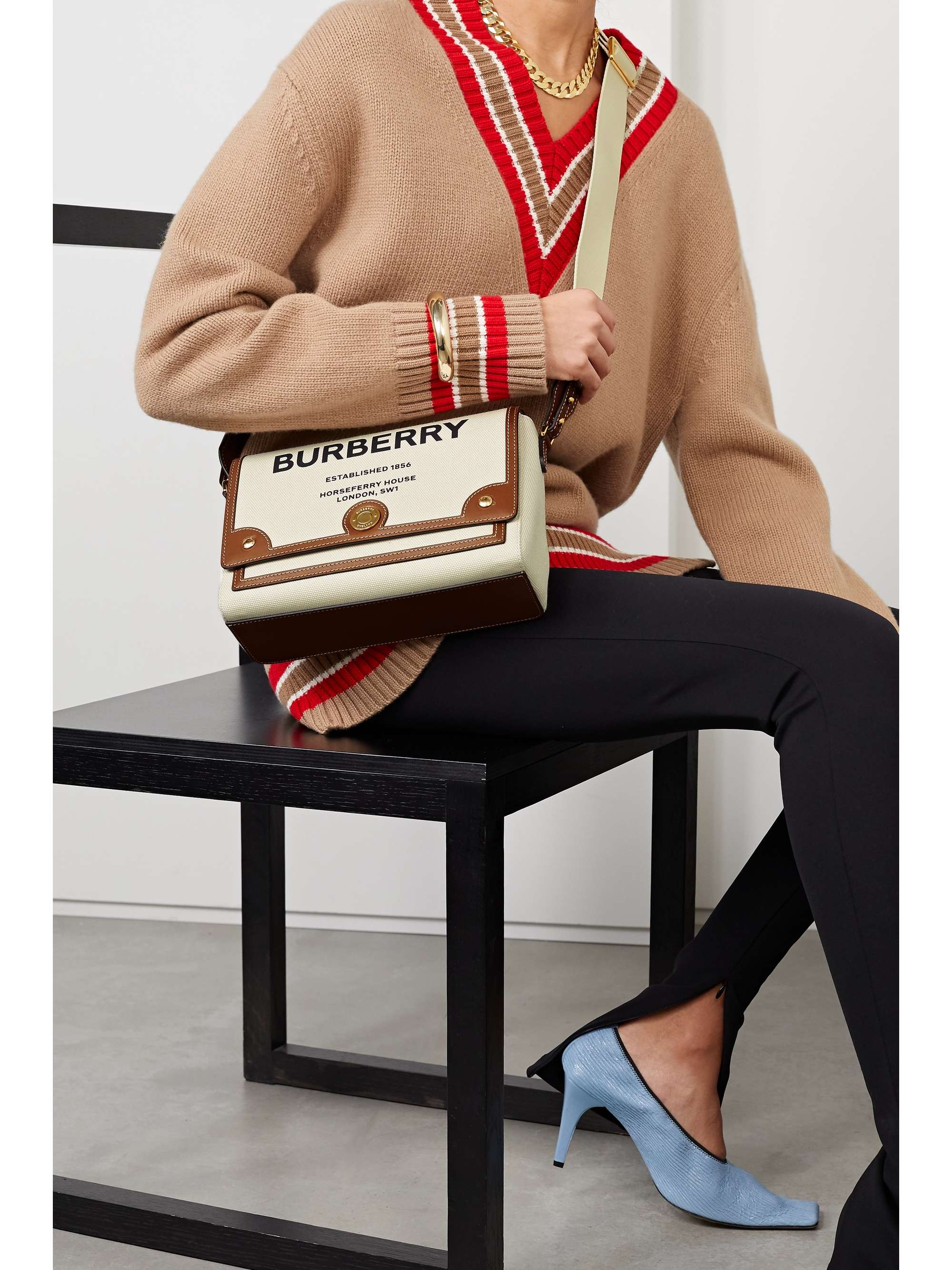 BURBERRY Leather-trimmed printed canvas shoulder bag