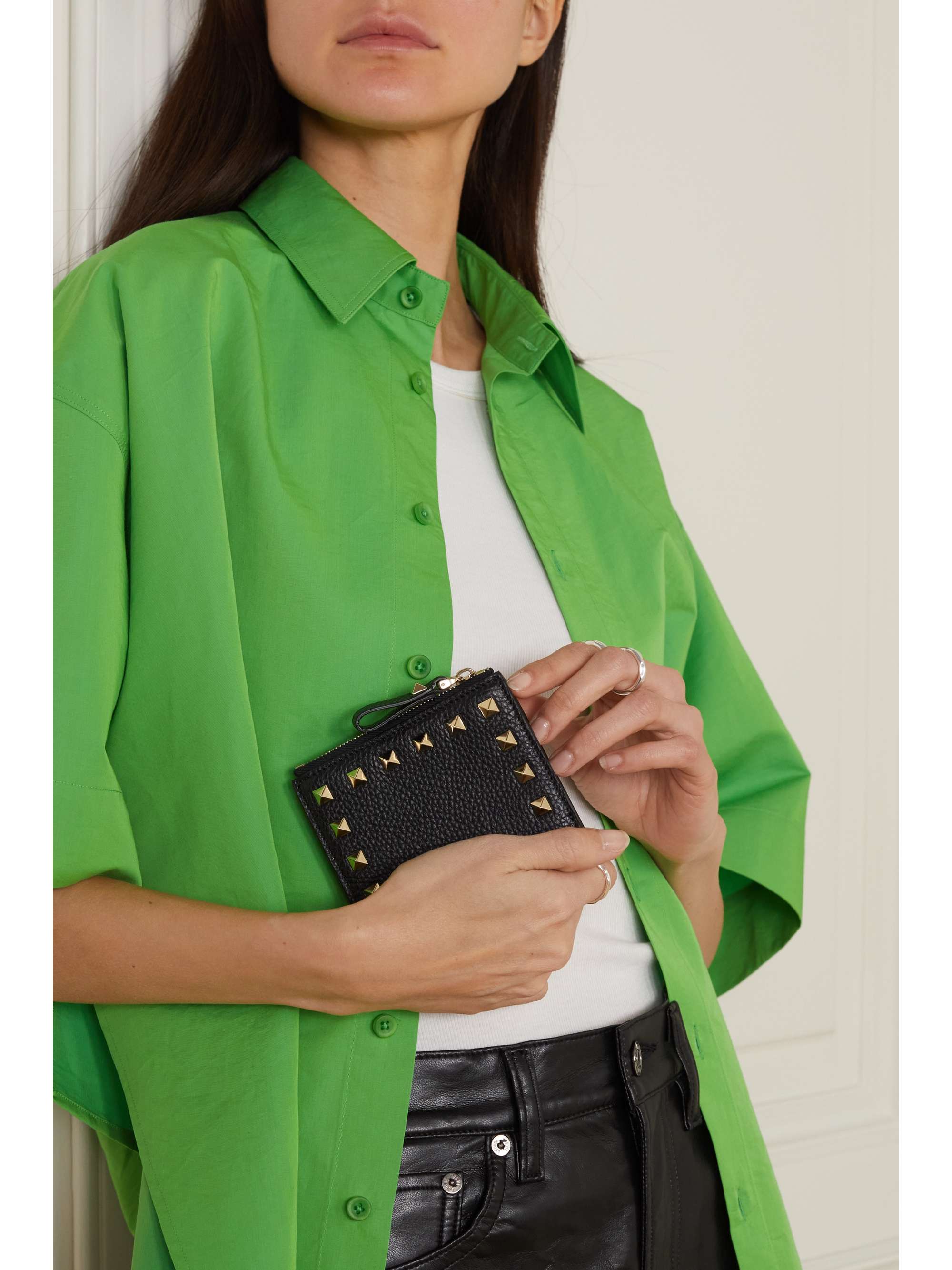 VALENTINO GARAVANI Valentino Garavani Rockstud textured-leather wallet