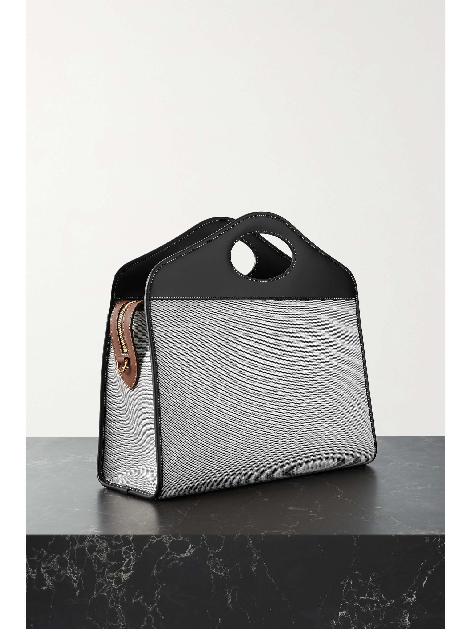 BURBERRY Medium leather-trimmed printed canvas tote