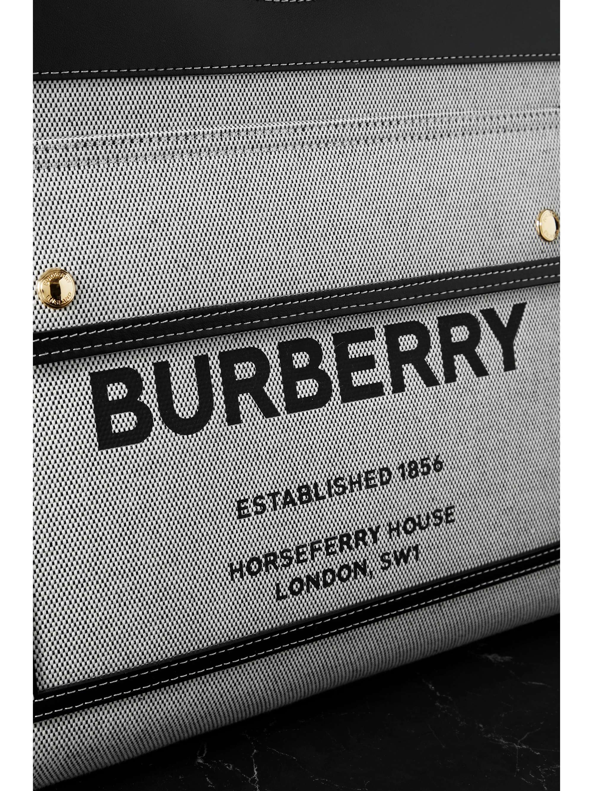 BURBERRY Medium leather-trimmed printed canvas tote