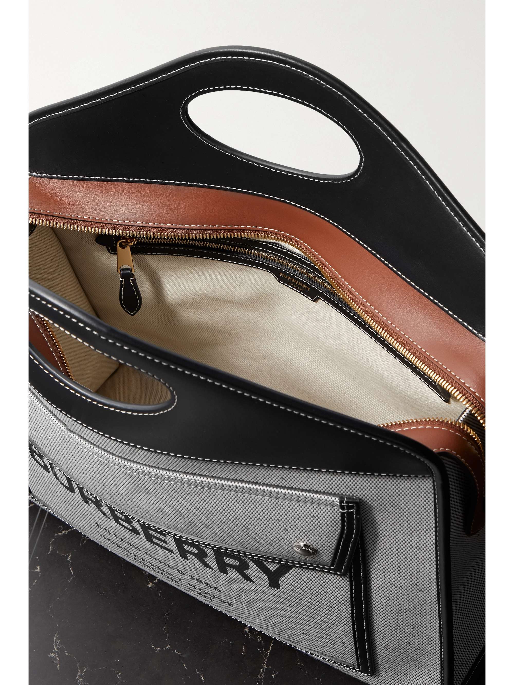 BURBERRY Medium leather-trimmed printed canvas tote