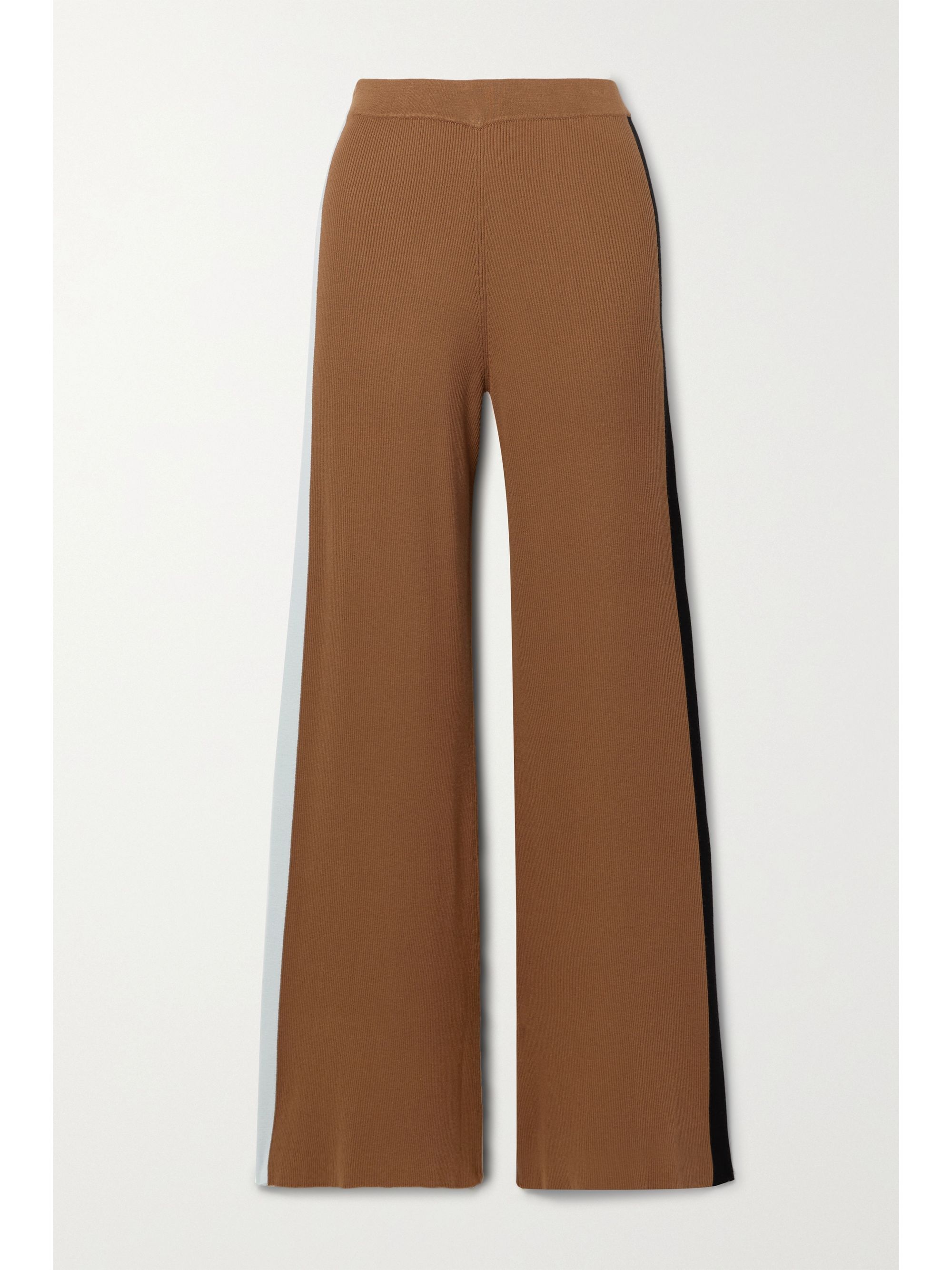 Brown Ski Color Block Ribbed Knit Wide Leg Pants Staud Net A Porter