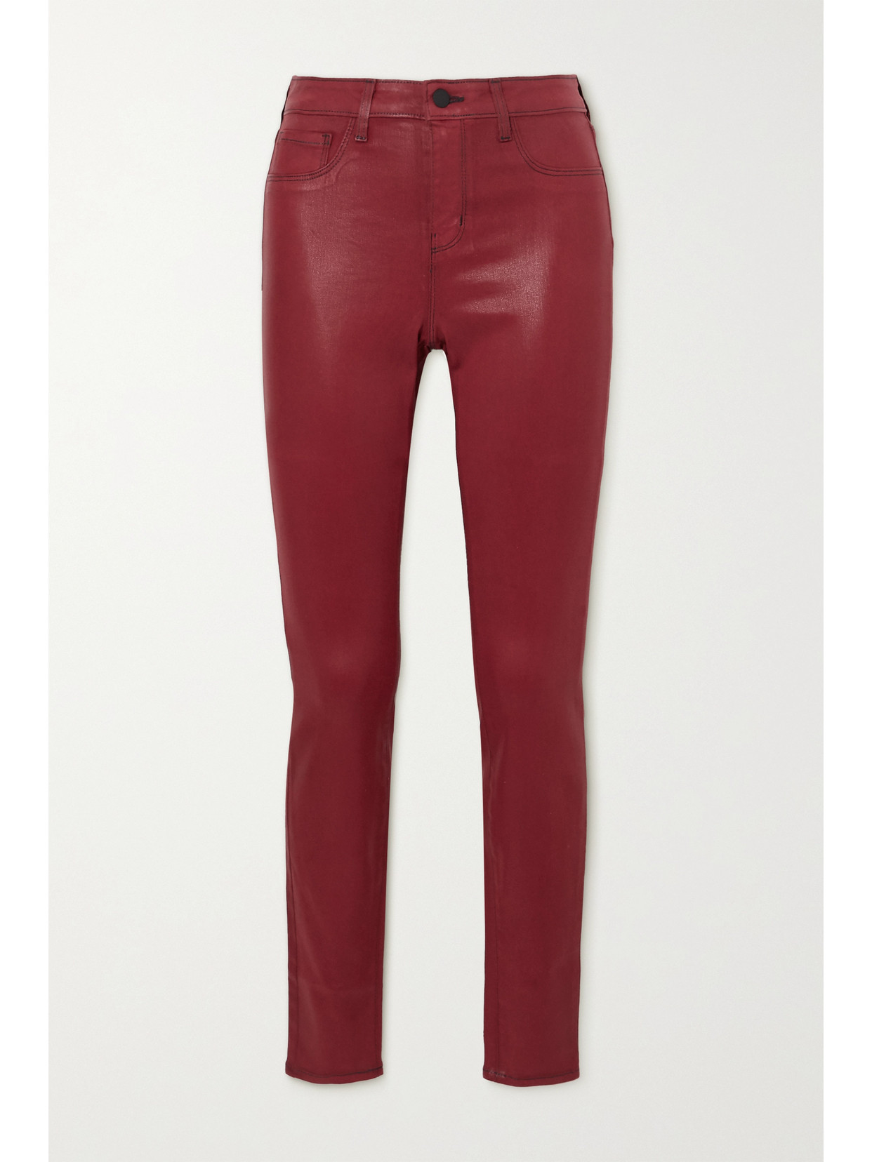 L Agence Marguerite Coated High-rise Skinny Jeans In Burgundy