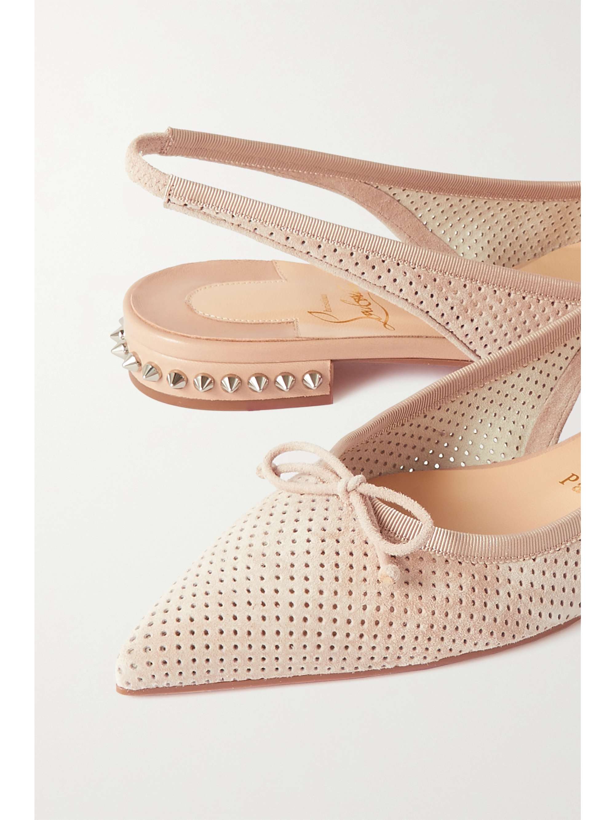 CHRISTIAN LOUBOUTIN Hall 20 spiked perforated suede slingback point-toe  flats | NET-A-PORTER