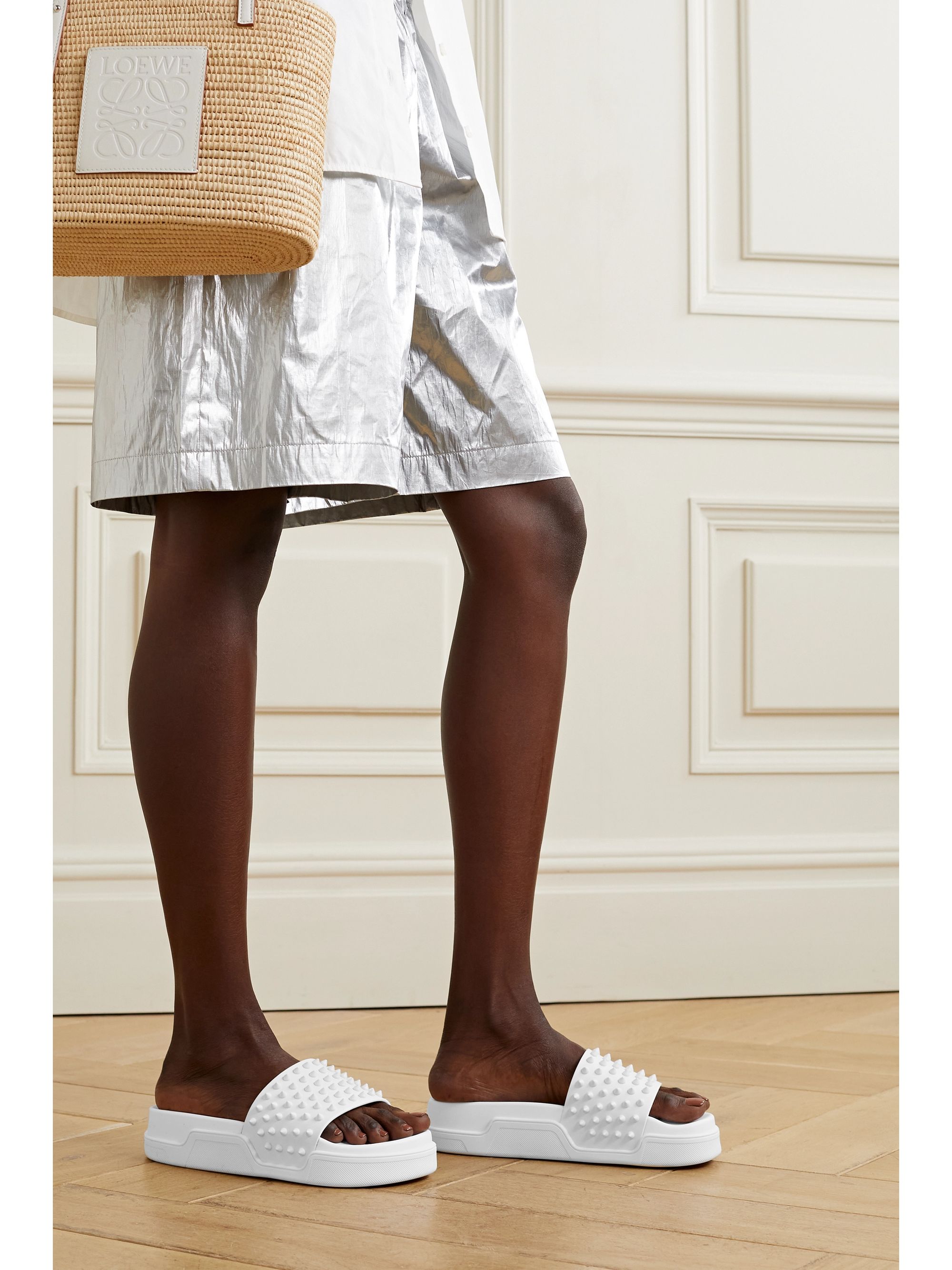 pool fun spiked leather slides