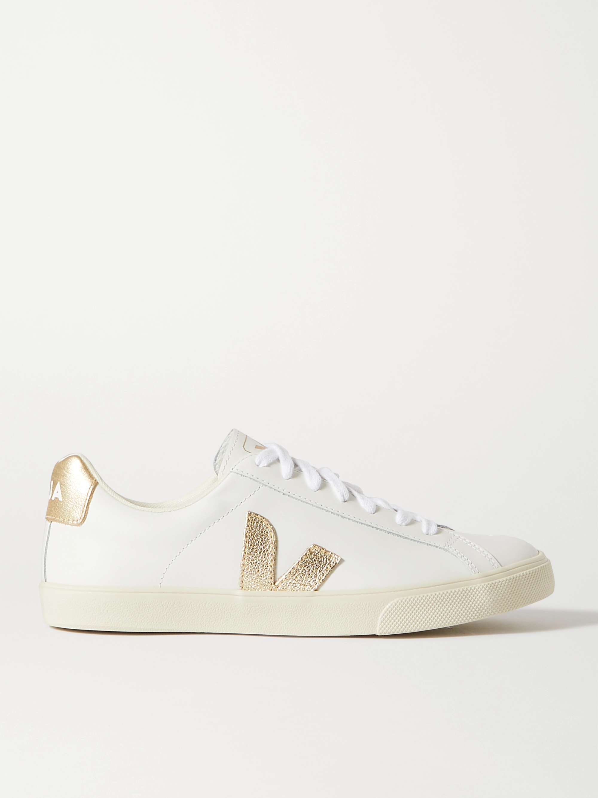 White + NET SUSTAIN Esplar metallic-trimmed leather sneakers | VEJA |  NET-A-PORTER