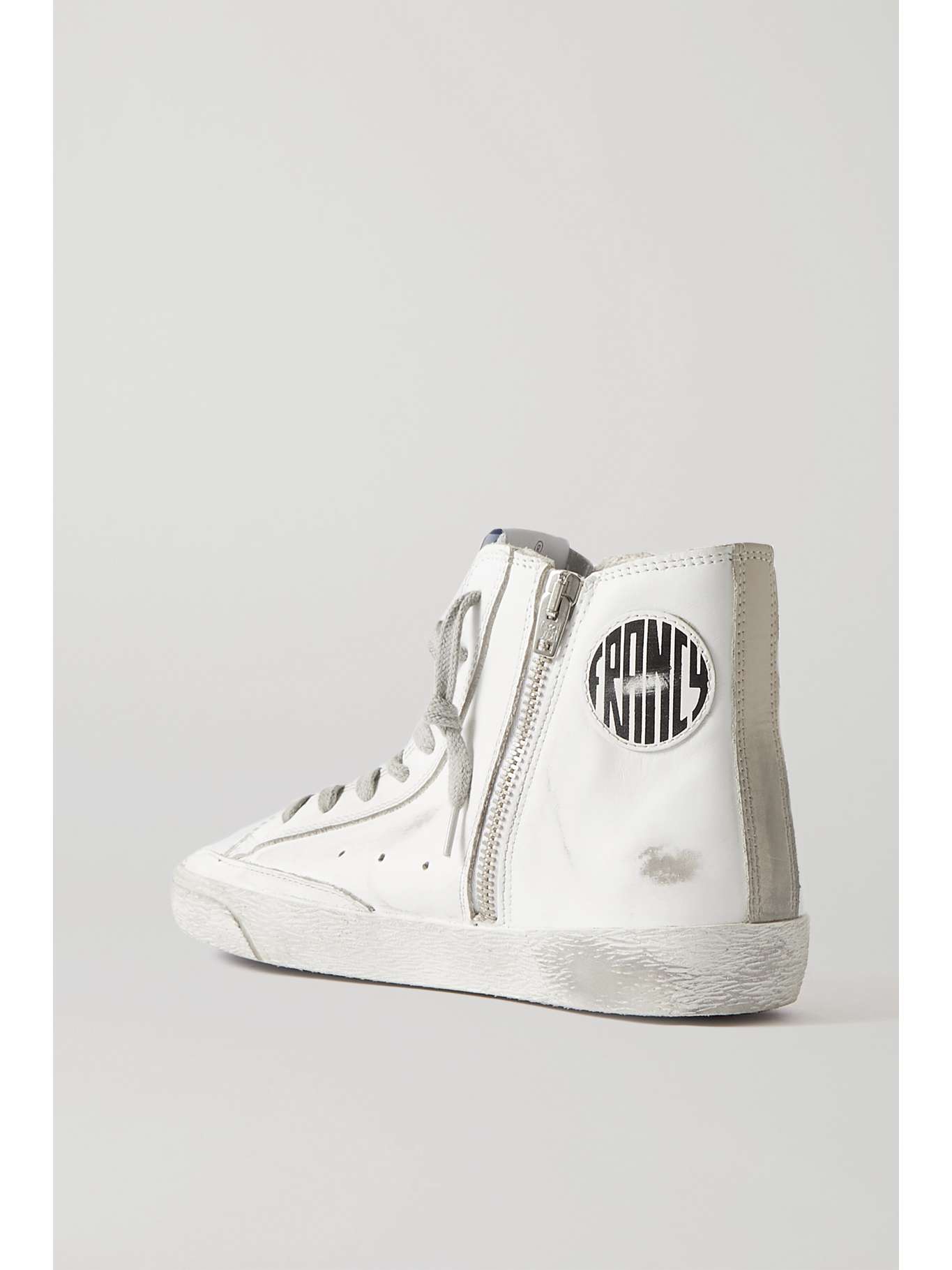 GOLDEN GOOSE Francy glittered distressed leather and suede high-top ...