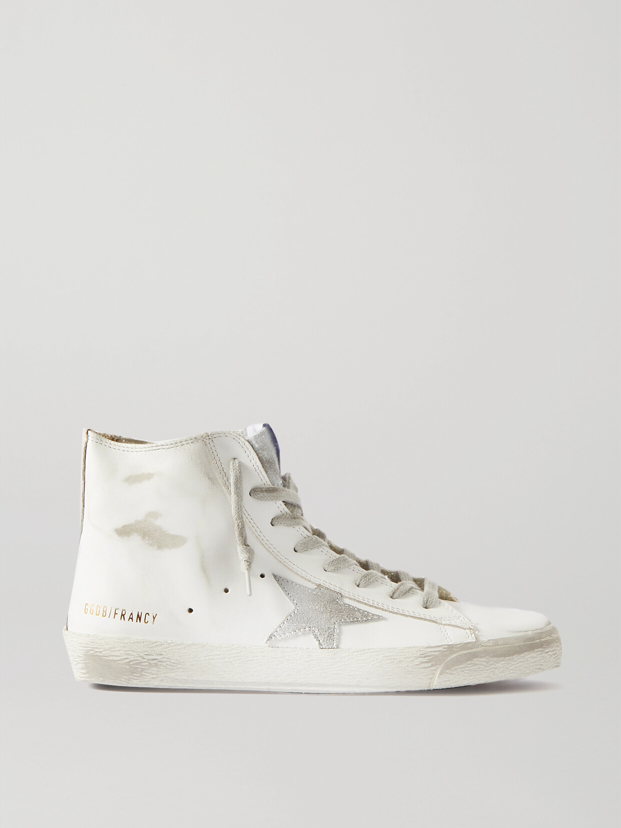 Golden Goose Francy Glittered Distressed Leather And Suede High-top Sneakers In White