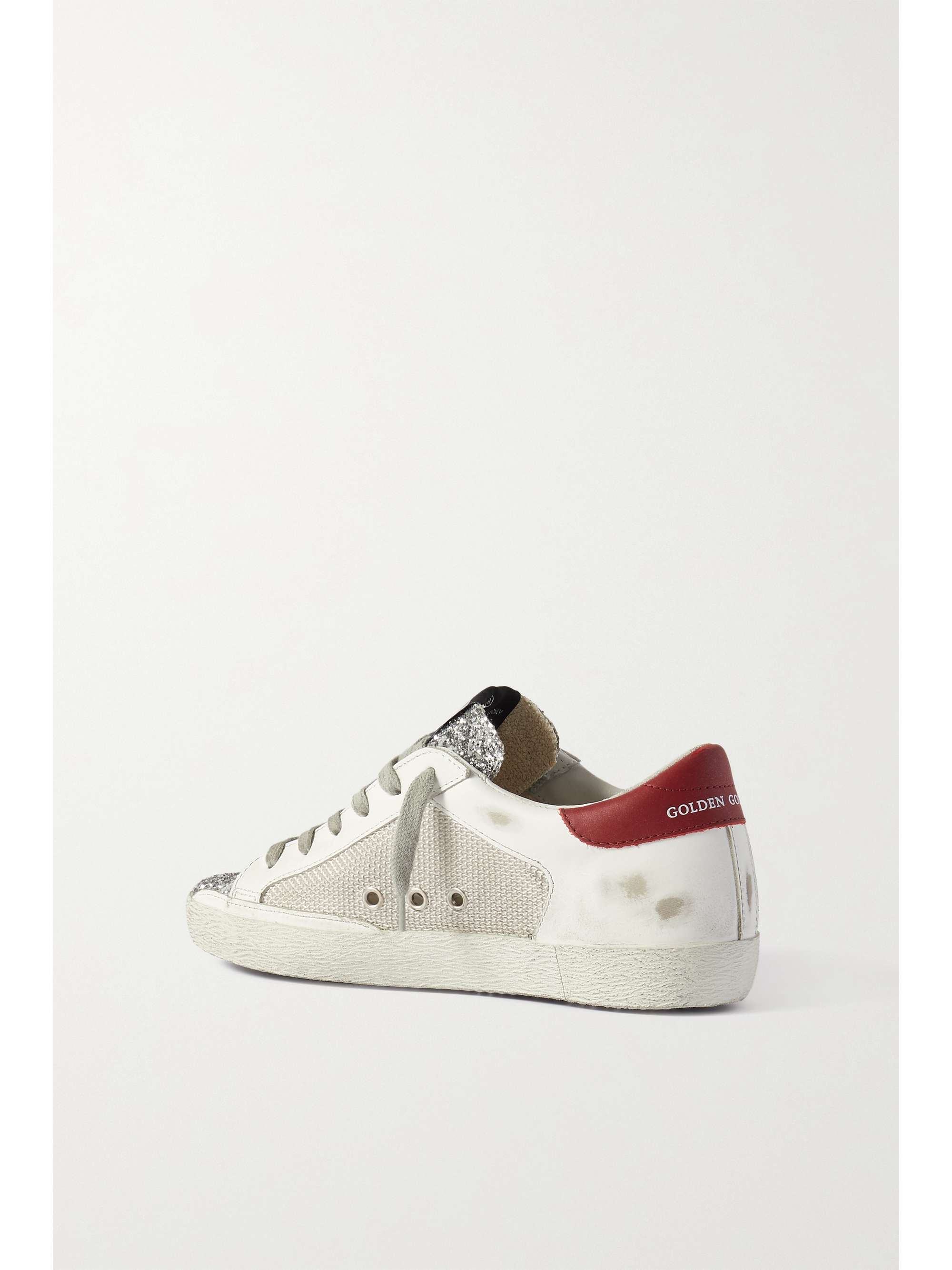 superstar distressed leather and suede sneakers