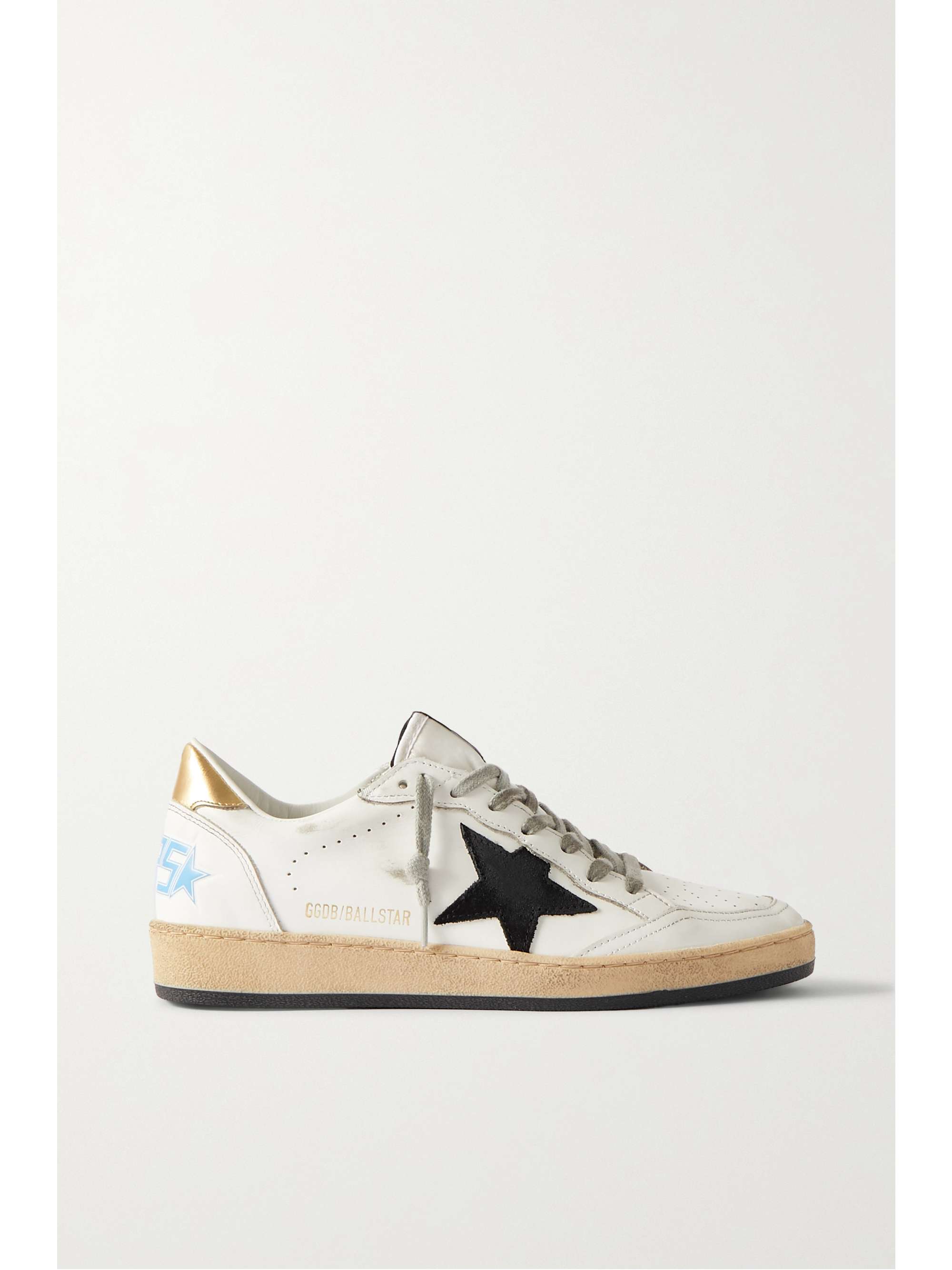 GOLDEN GOOSE Ball Star distressed suede-trimmed leather sneakers | NET ...