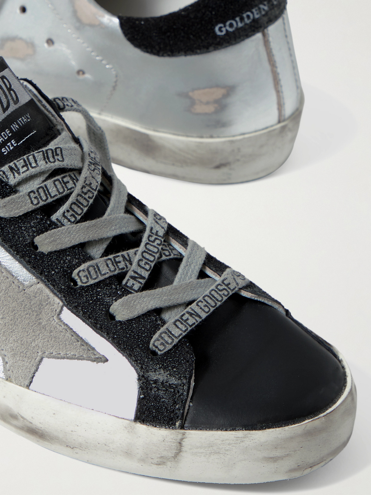 Golden Goose Superstar Metallic Distressed Leather And Suede Sneakers In White