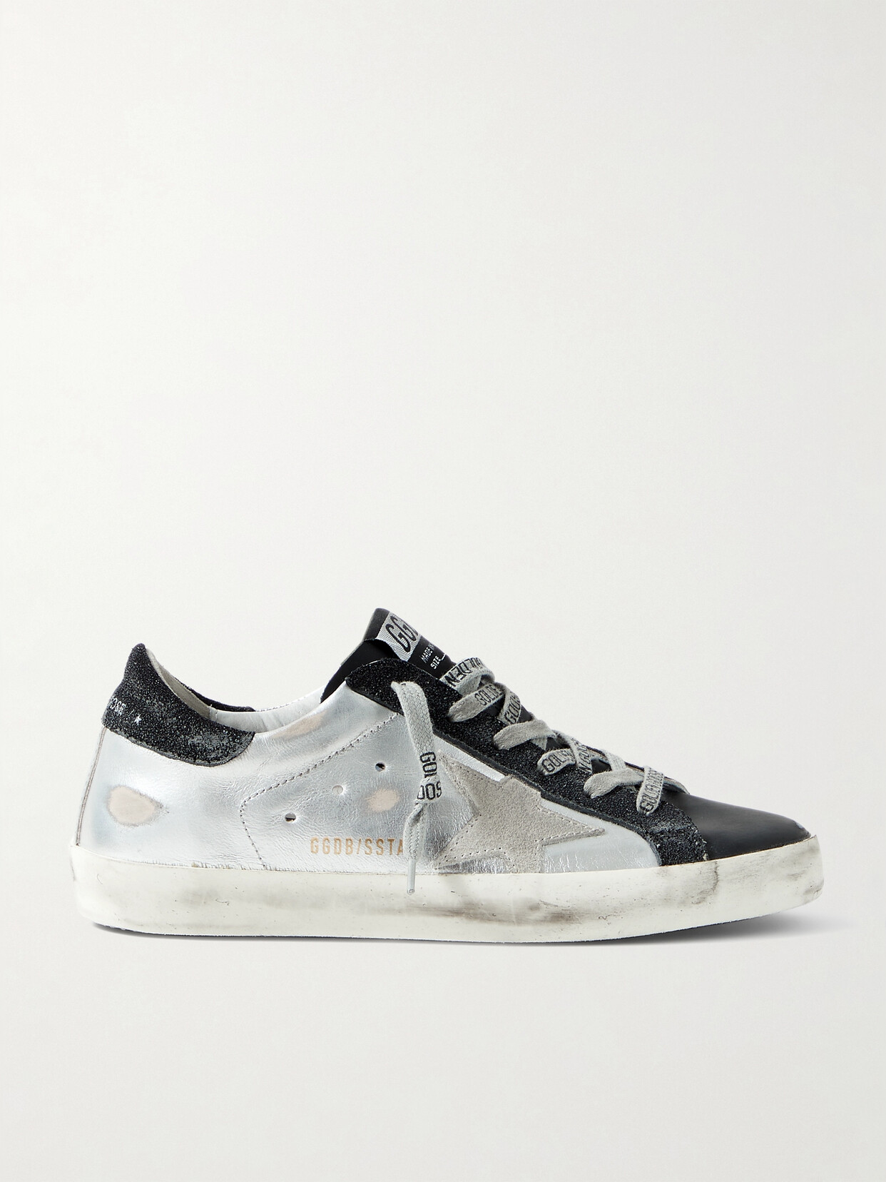 Golden Goose Superstar Metallic Distressed Leather And Suede Sneakers In White