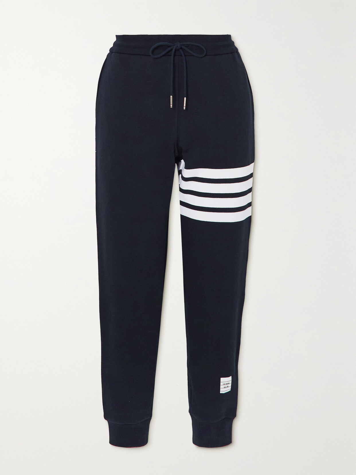 Shop Thom Browne Striped Cotton-jersey Track Pants In Blue