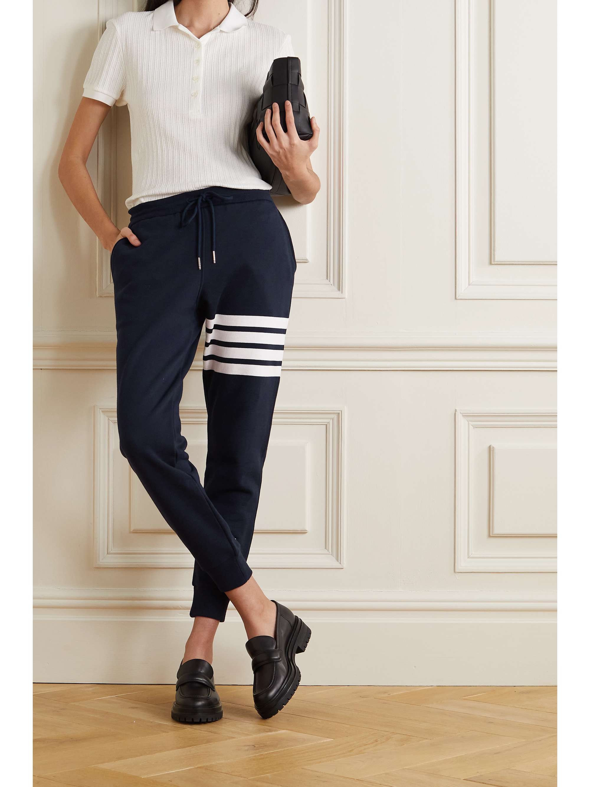THOM BROWNE Striped mélange cotton-jersey track pants