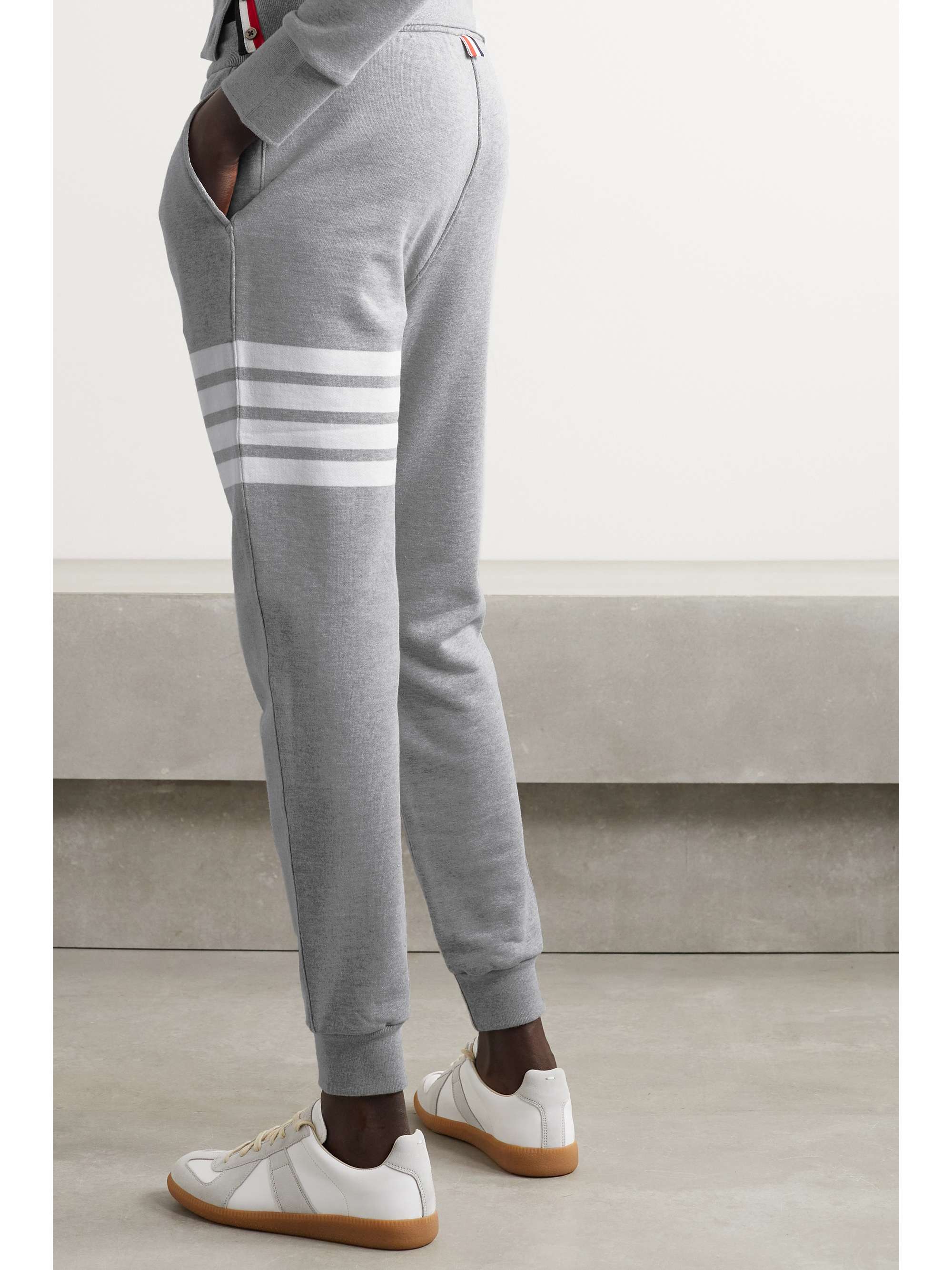 THOM BROWNE Striped mélange cotton-jersey track pants | NET-A-PORTER